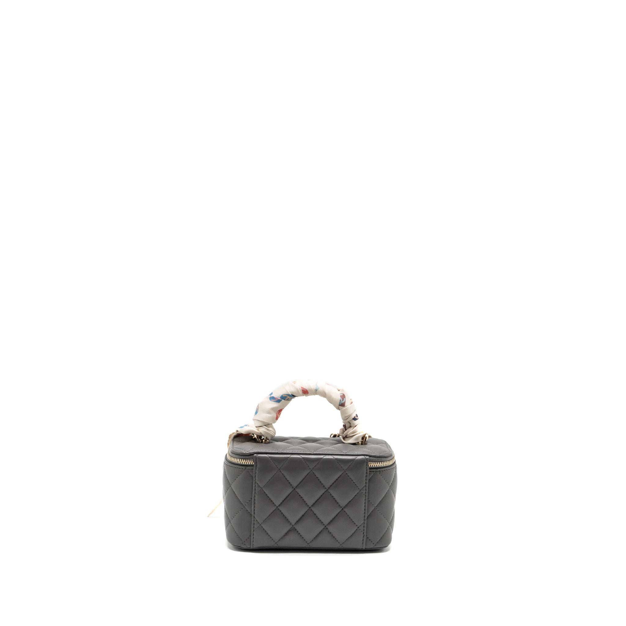 CHANEL LONG VANITY CASE LAMBSKIN GREY LGHW (MICROCHIP)