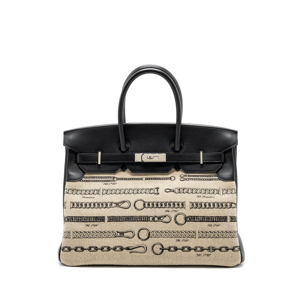 HERMES BIRKIN 35 DE CAMP DECHAINEE LIMITED EDITION TOILE CANVAS / SWIFT BLACK SHW