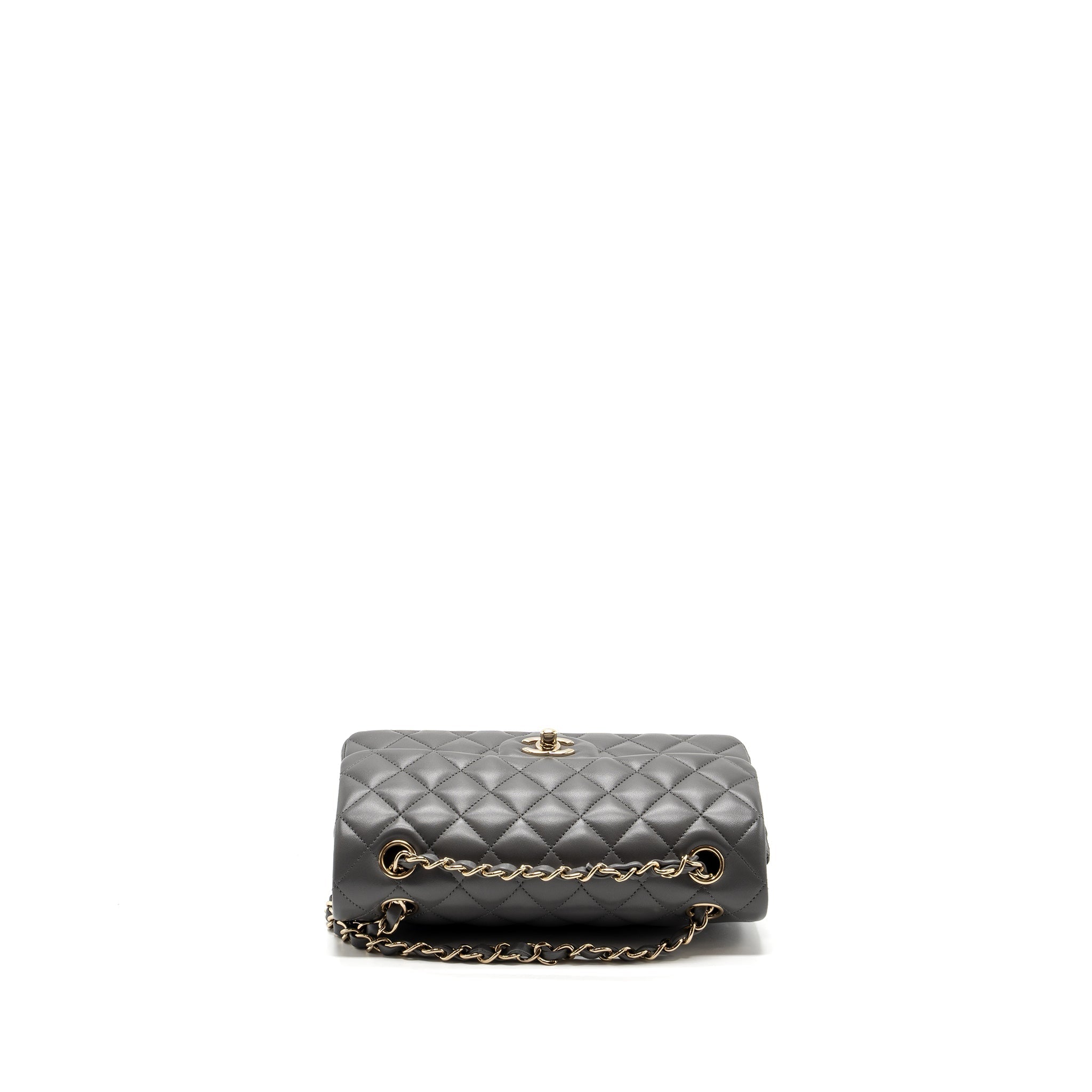 CHANEL 22A SMALL CLASSIC DOUBLE FLAP BAG LAMBSKIN GREY LGHW(MICROCHIP)