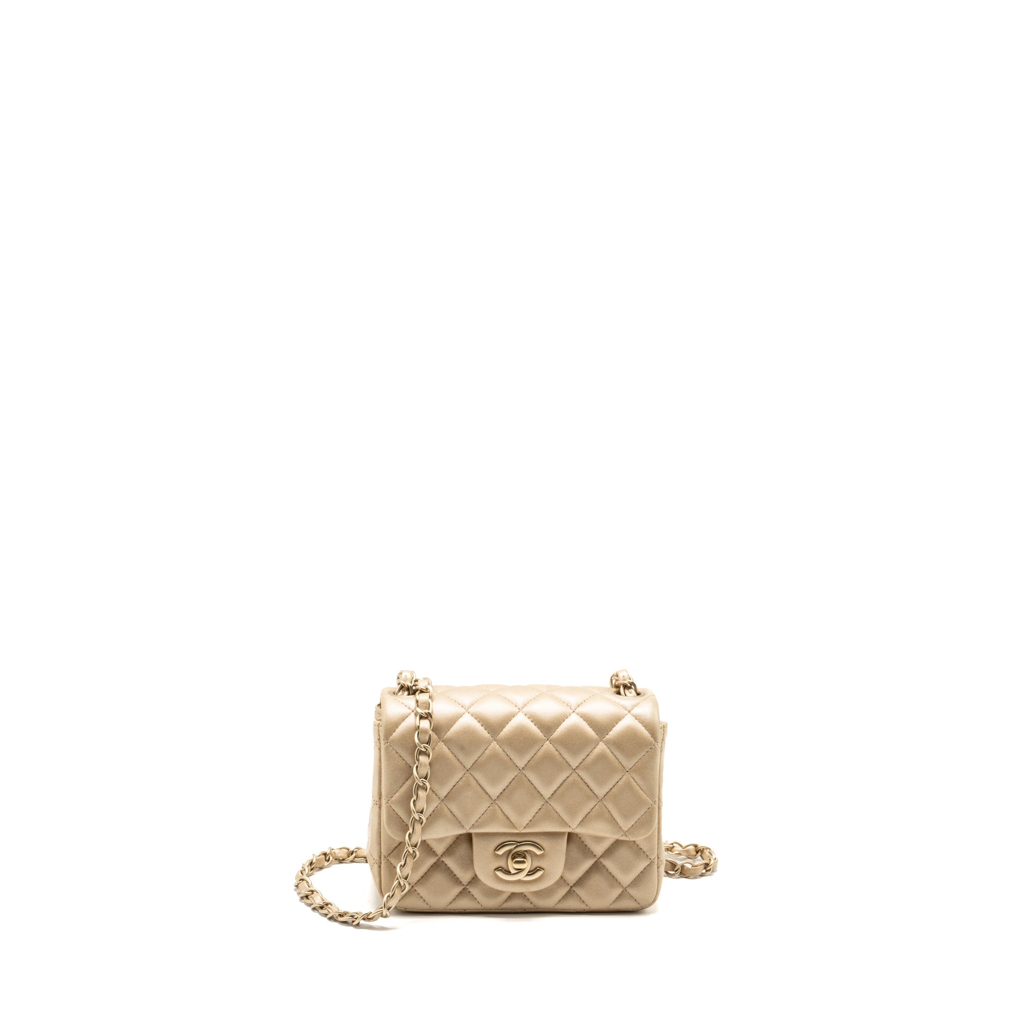 CHANEL MINI SQUARE FLAP BAG LAMBSKIN GOLD GHW