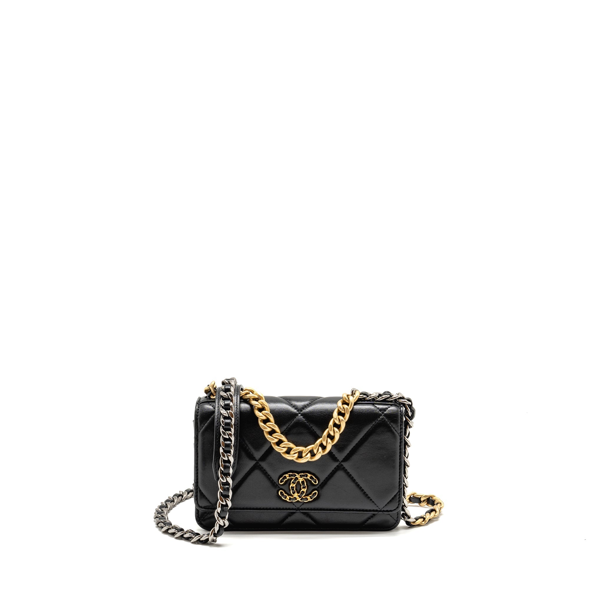CHANEL 19 WALLET ON CHAIN LAMBSKIN BLACK MULTICOLOUR HARDWARE