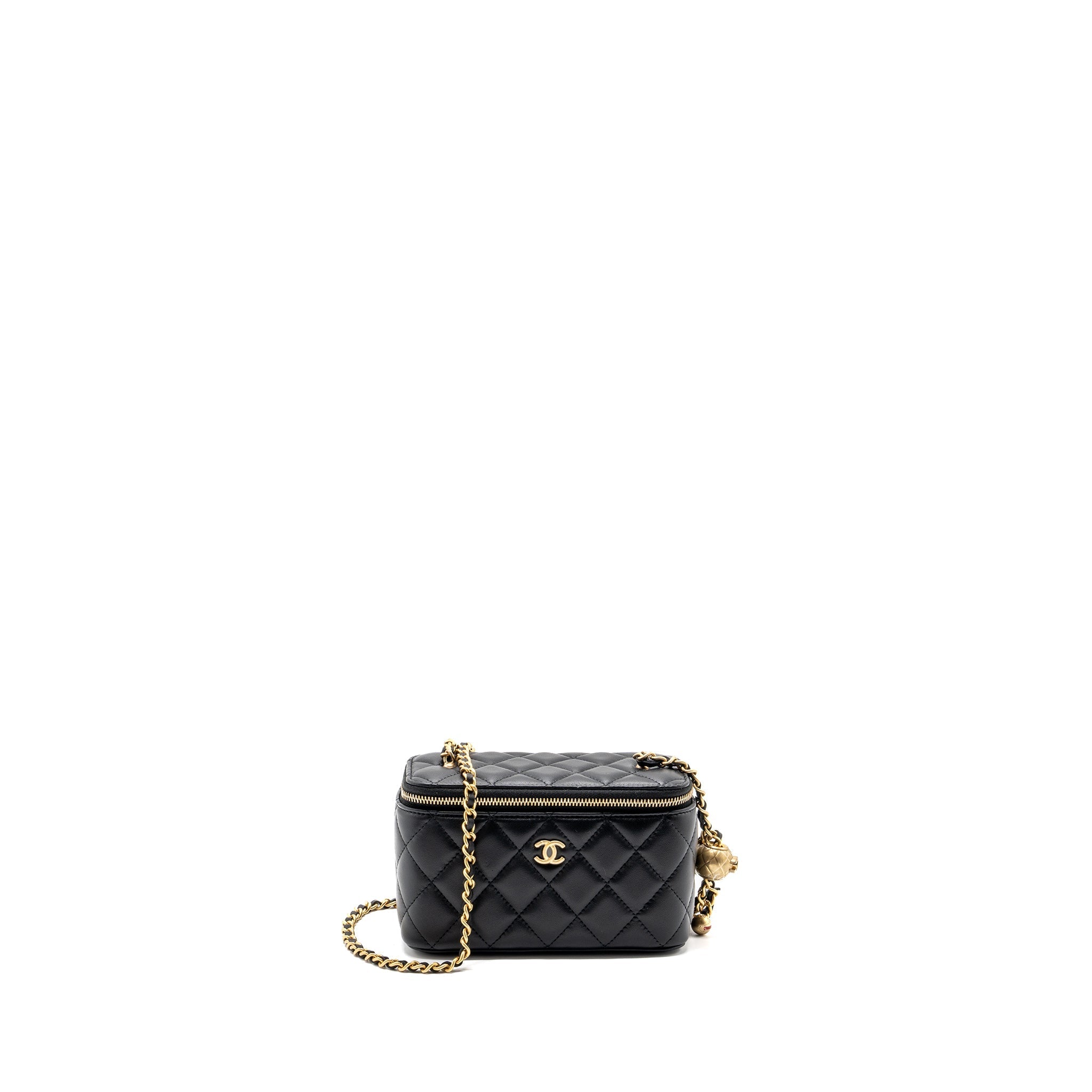 CHANEL PEARL CRUSH LONG VANITY CASE LAMBSKIN BLACK GHW (MICROCHIP)