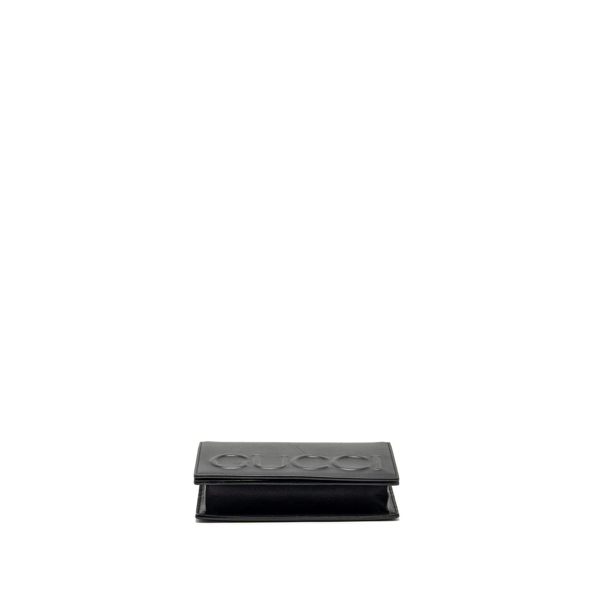 GUCCI FLAP WALLET ON CHAIN CALFSKIN BLACK SHW
