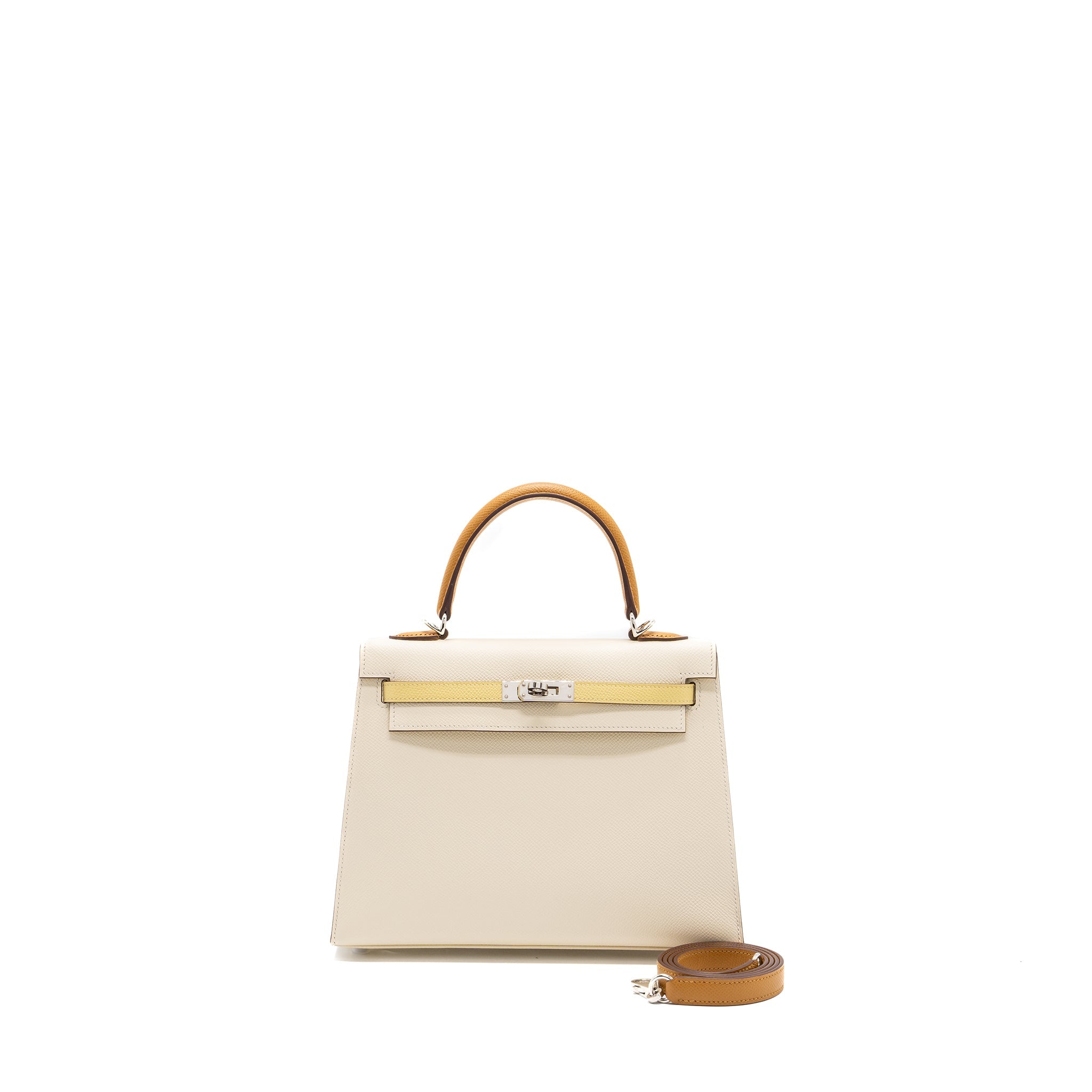 HERMES KELLY 25 EPSOM NATA / JAUNE POUSSIN / SESAME SHW