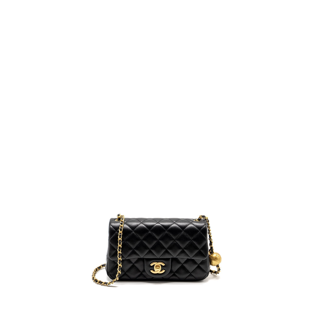 CHANEL 24K PEARL CRUSH MINI RECTANGULAR FLAP BAG SHINY LAMBSKIN BLACK GHW (MICROCHIP)