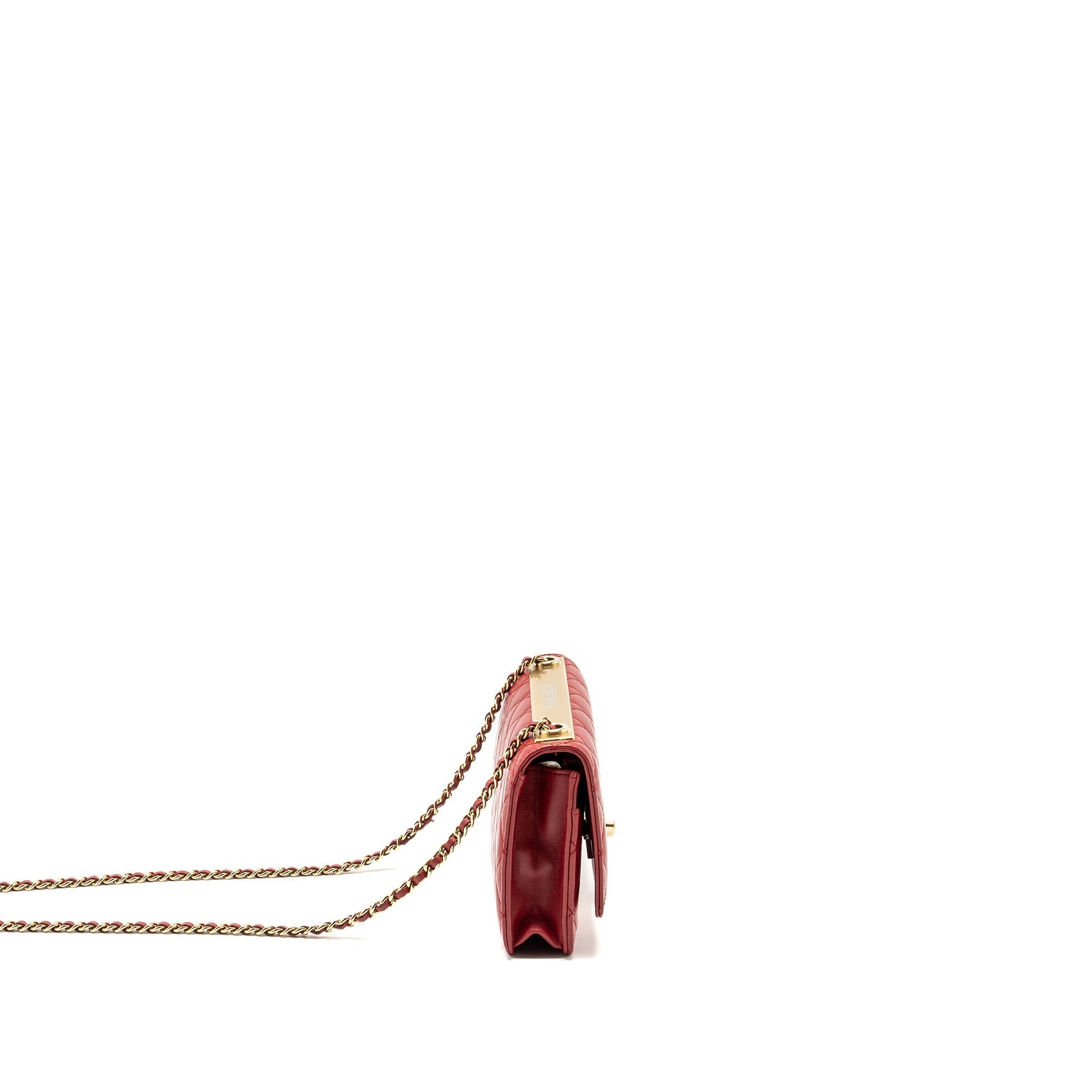 CHANEL TRENDY CC WALLET ON CHAIN LAMBSKIN RED LGHW