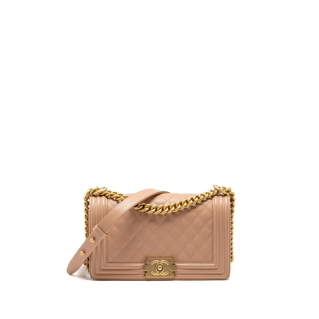 CHANEL MEDIUM BOY BAG GRAINED CALFSKIN BEIGE GHW