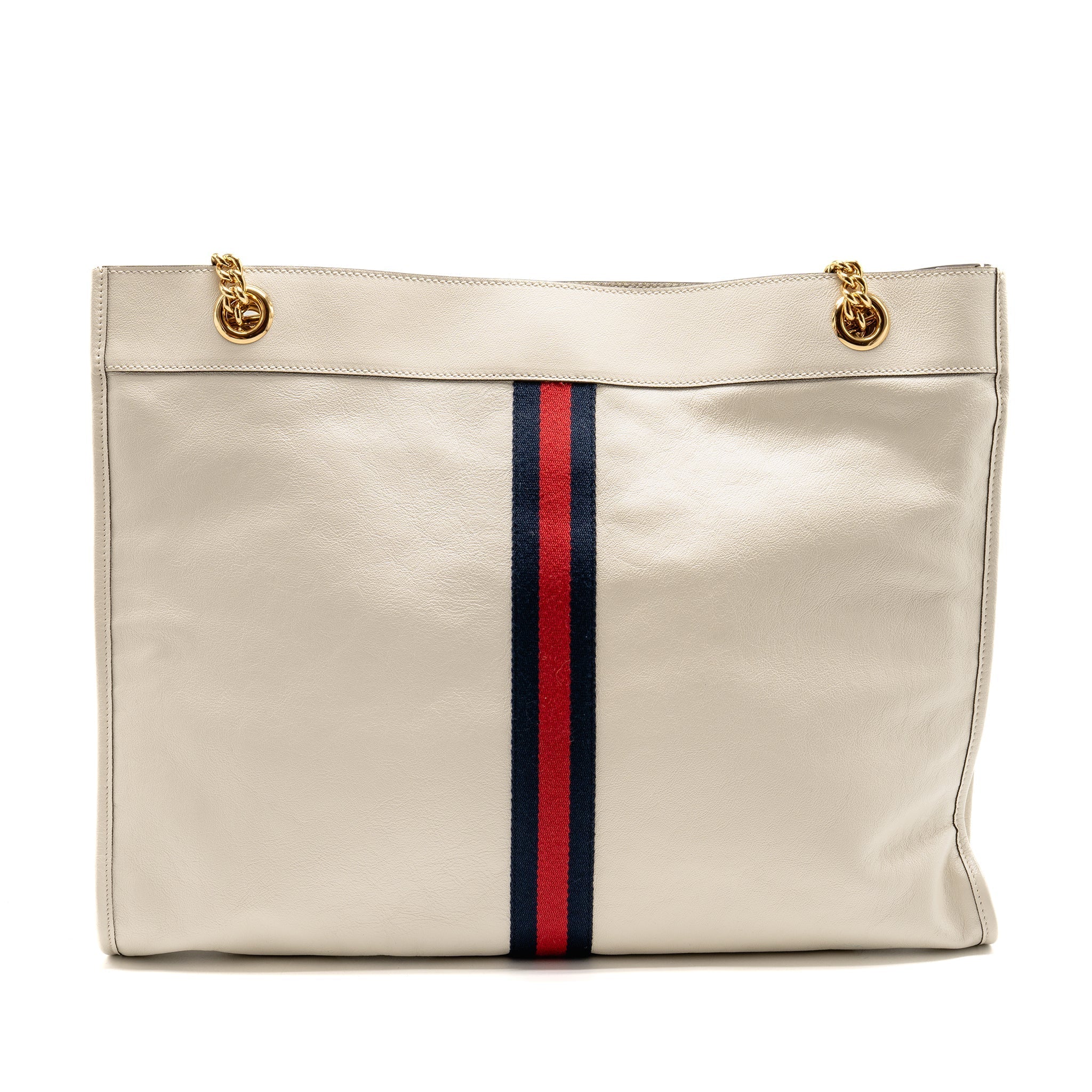 GUCCI RAJAH LARGE CHAIN TOTE BAG LEATHER WHITE GHW