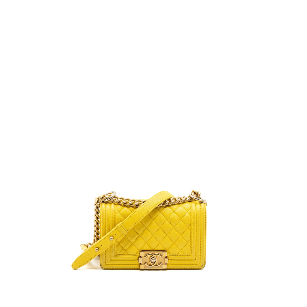CHANEL SMALL BOY BAG GRAIN CALFSKIN YELLOW GHW