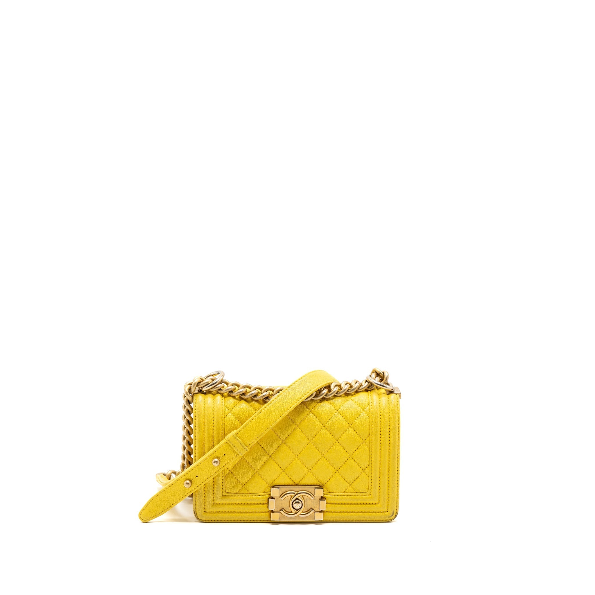 CHANEL SMALL BOY BAG GRAIN CALFSKIN YELLOW GHW