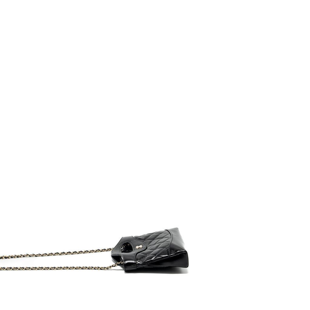 CHANEL 24S 31 MINI CLUTCH WITH CHAIN SHINY LAMBSKIN BLACK LGHW (MICROCHIP)