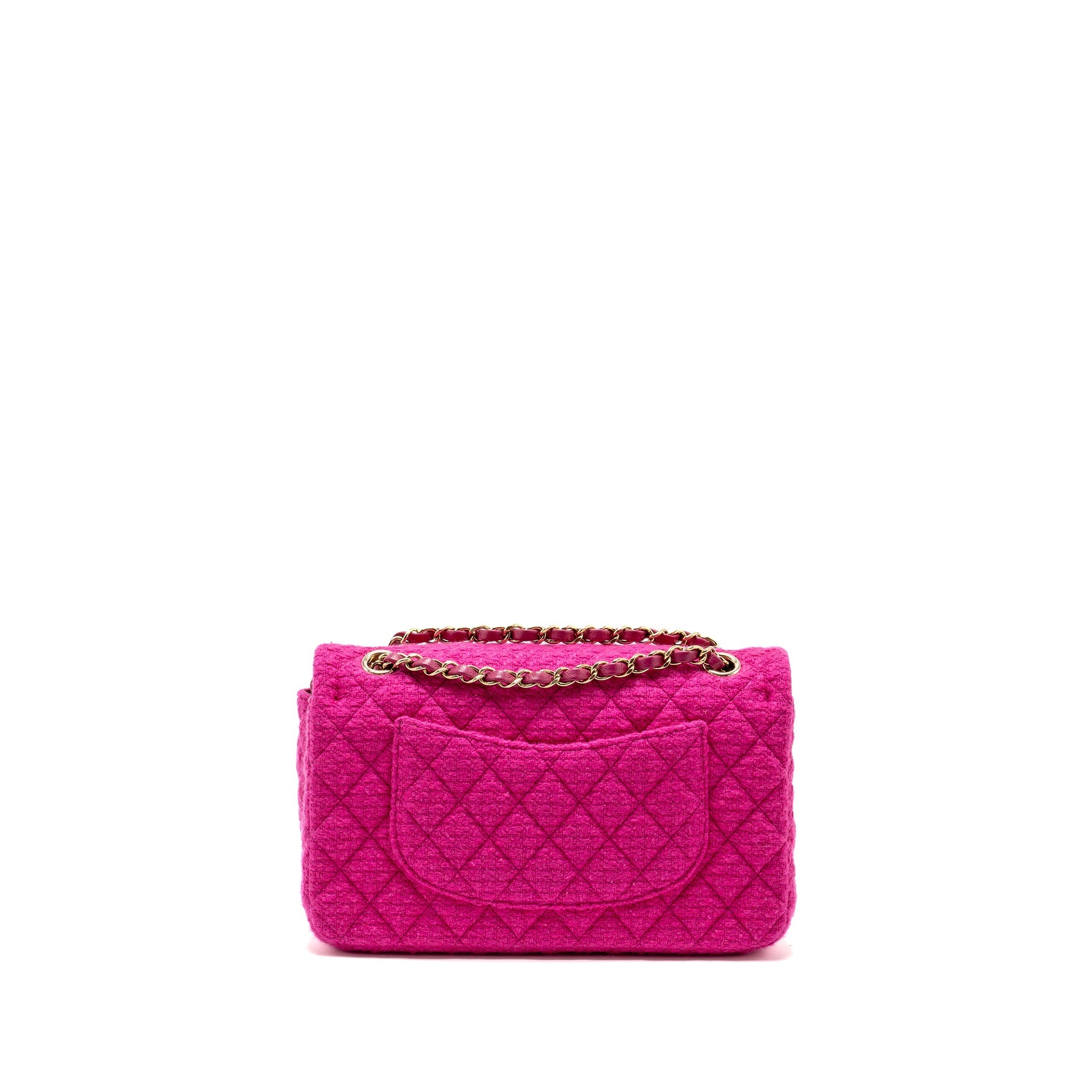 CHANEL MEDIUM CLASSIC DOUBLE FLAP BAG TWEED PINK LGHW (MICROCHIP)