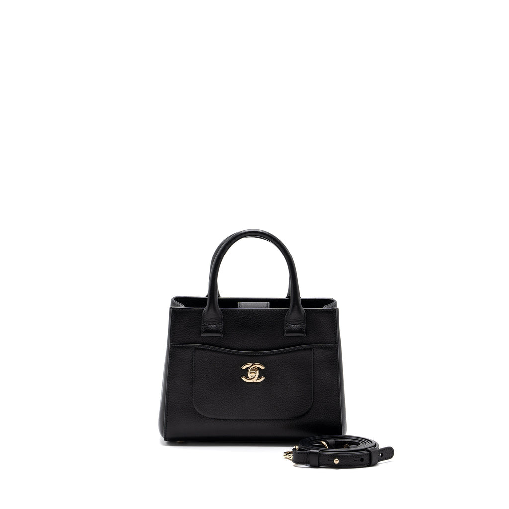 CHANEL TOP HANDLE SMALL TOTE BAG GRAINED CALFSKIN BLACK LGHW