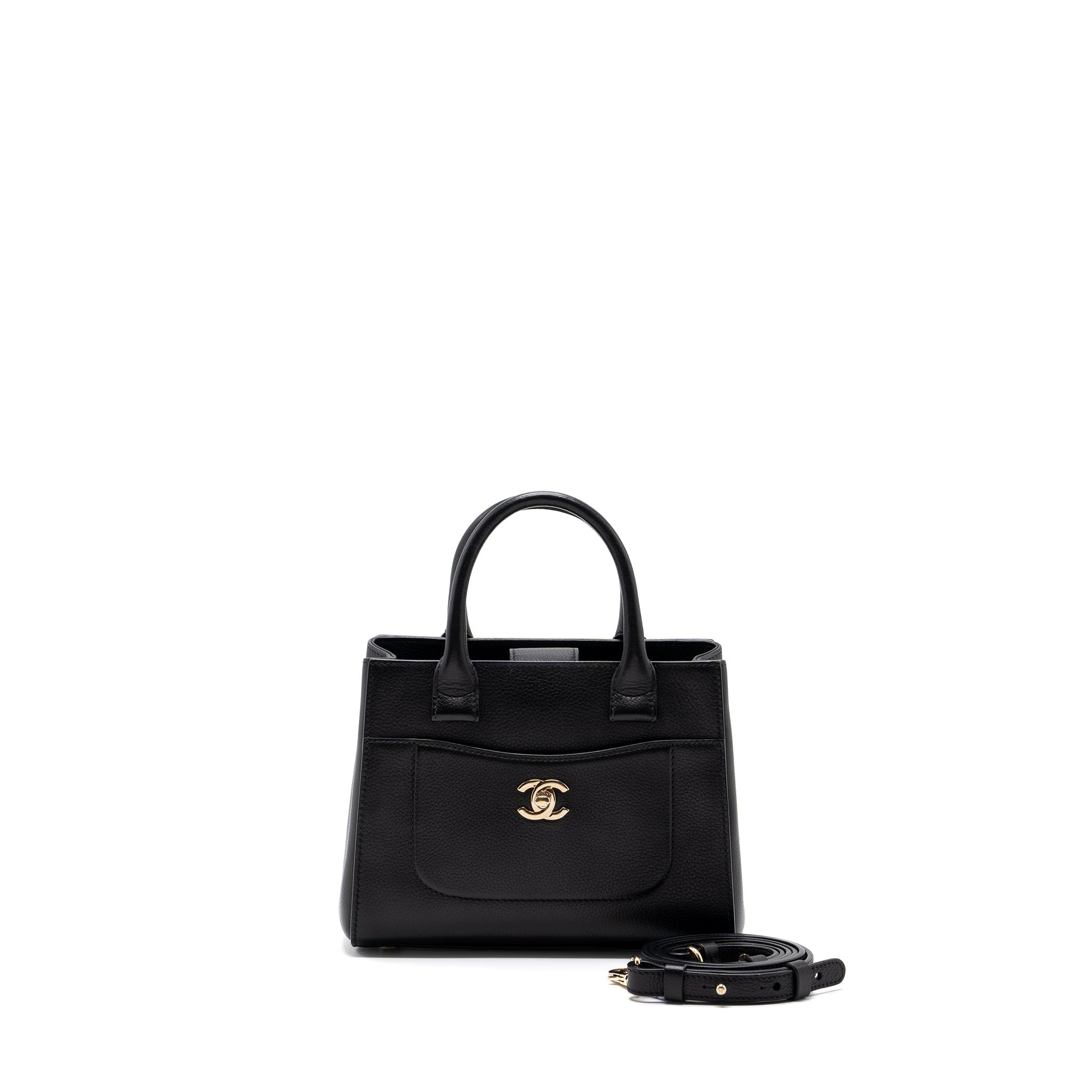 CHANEL TOP HANDLE SMALL TOTE BAG GRAINED CALFSKIN BLACK LGHW