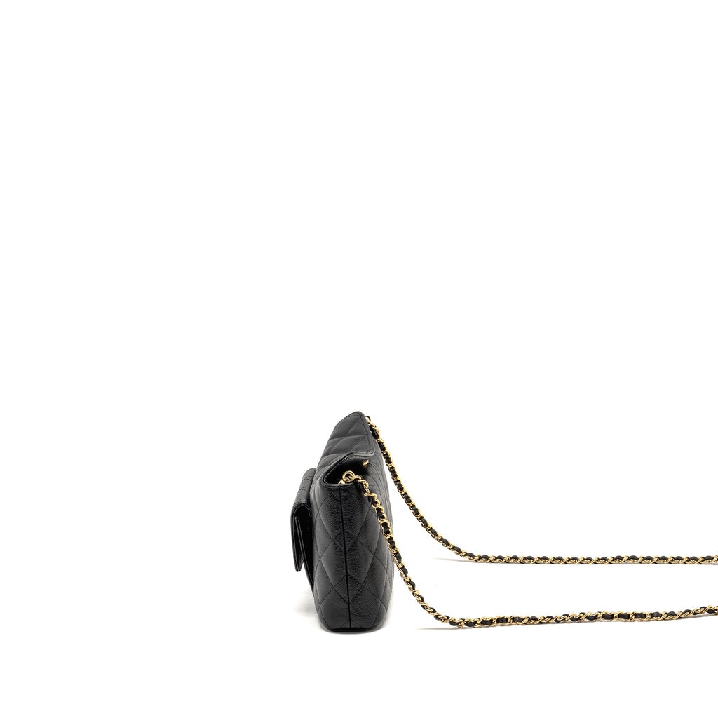 CHANEL FOLD FLAP VANITY CLUTCH WITH CHAIN CAVIAR BLACK GHW (MICROCHIP)