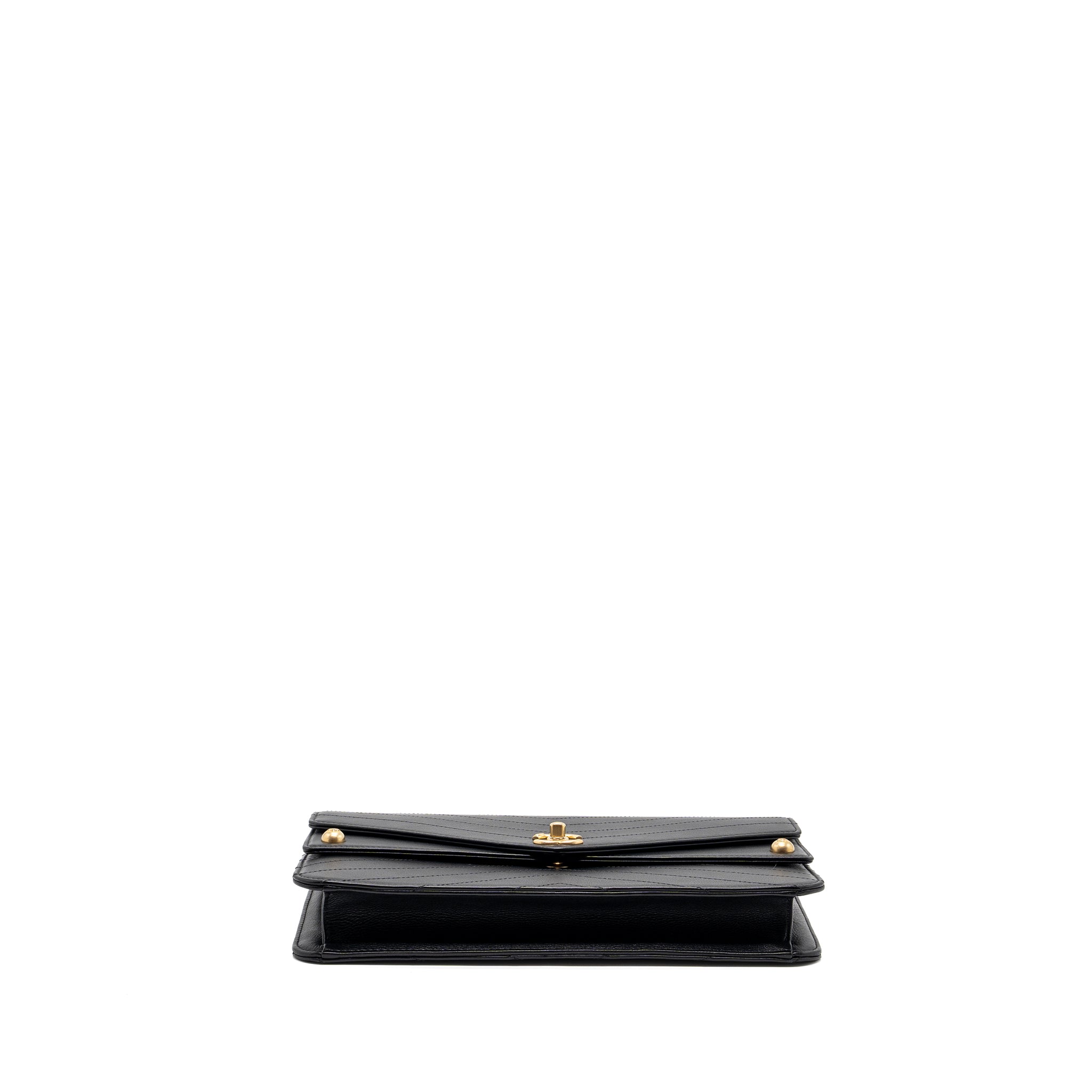 CHANEL VOYAGE CHEVRON CLUTCH CALFSKIN BLACK GHW