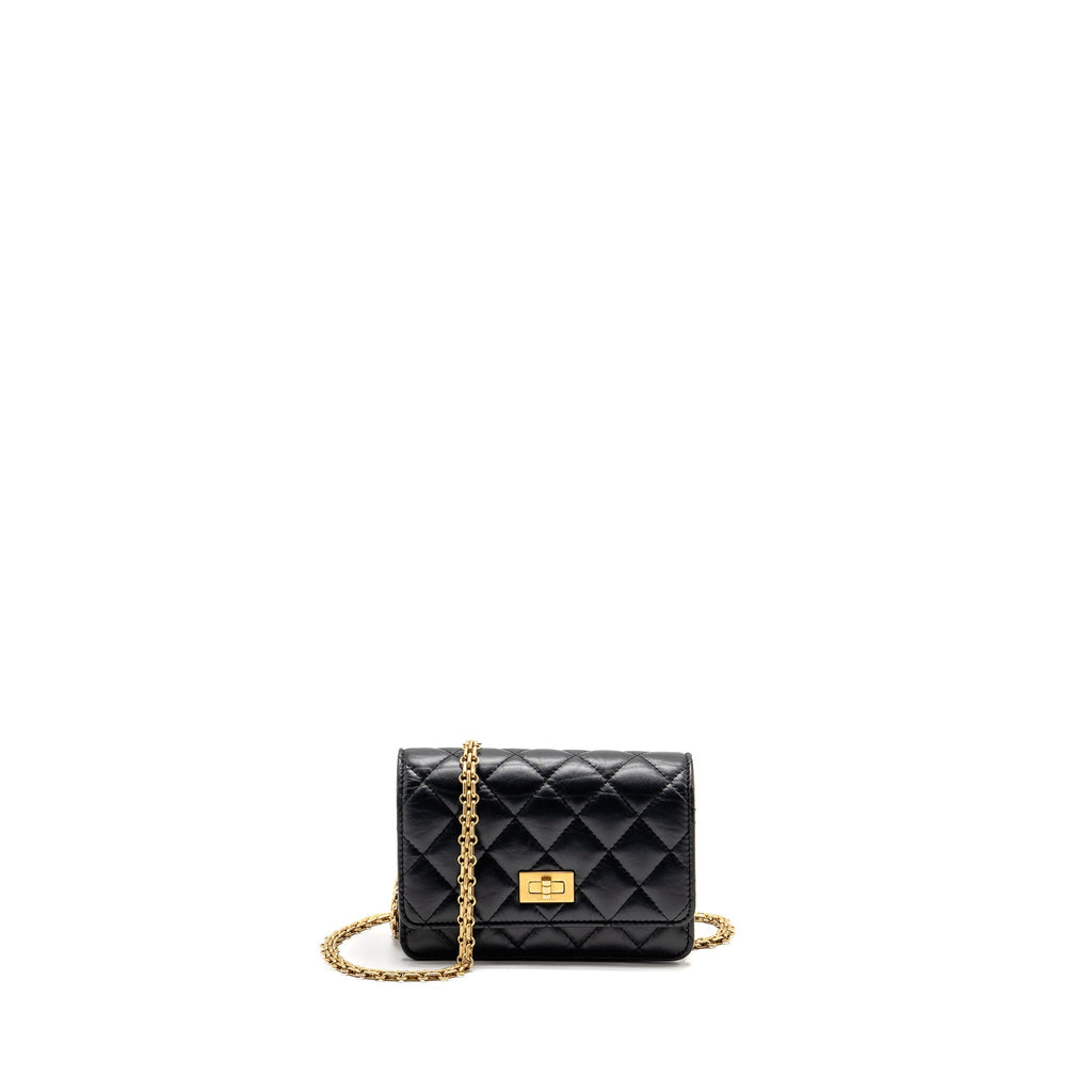 CHANEL MINI 2.55 REISSUE WALLET ON CHAIN AGED CALFSKIN BLACK GHW(MICROCHIP)