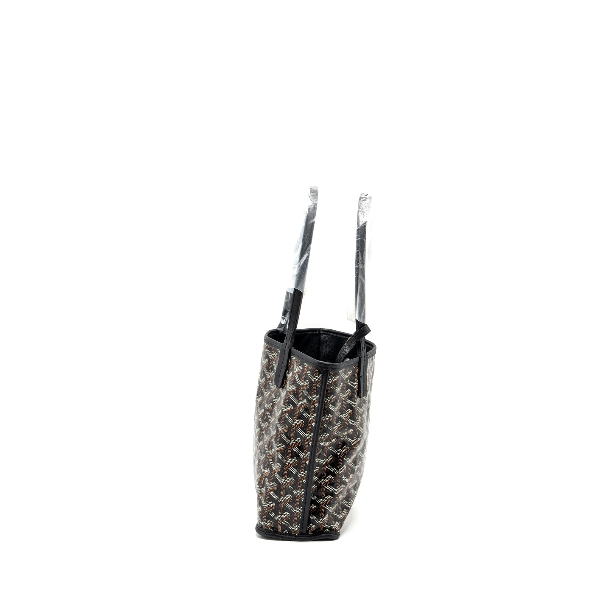 GOYARD ANJOU MINI TOTE BAG GOYARDLINE CANVAS / CALFSKIN BLACK SHW