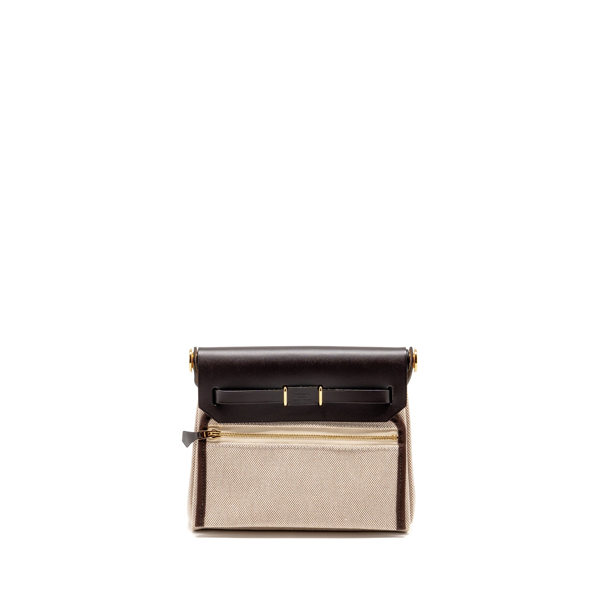 HERMES HERBAG MINI CANVAS / HUNTER LEATHER ECRU-BEIGE / EBENE GHW