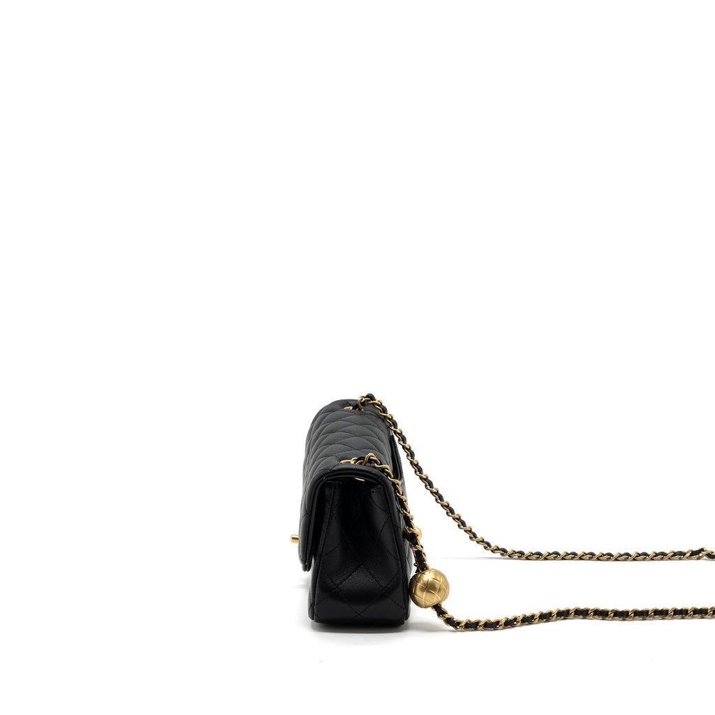 CHANEL 23K PEARL CRUSH MINI RECTANGULAR FLAP BAG LAMBSKIN BLACK GHW (MICROCHIP)