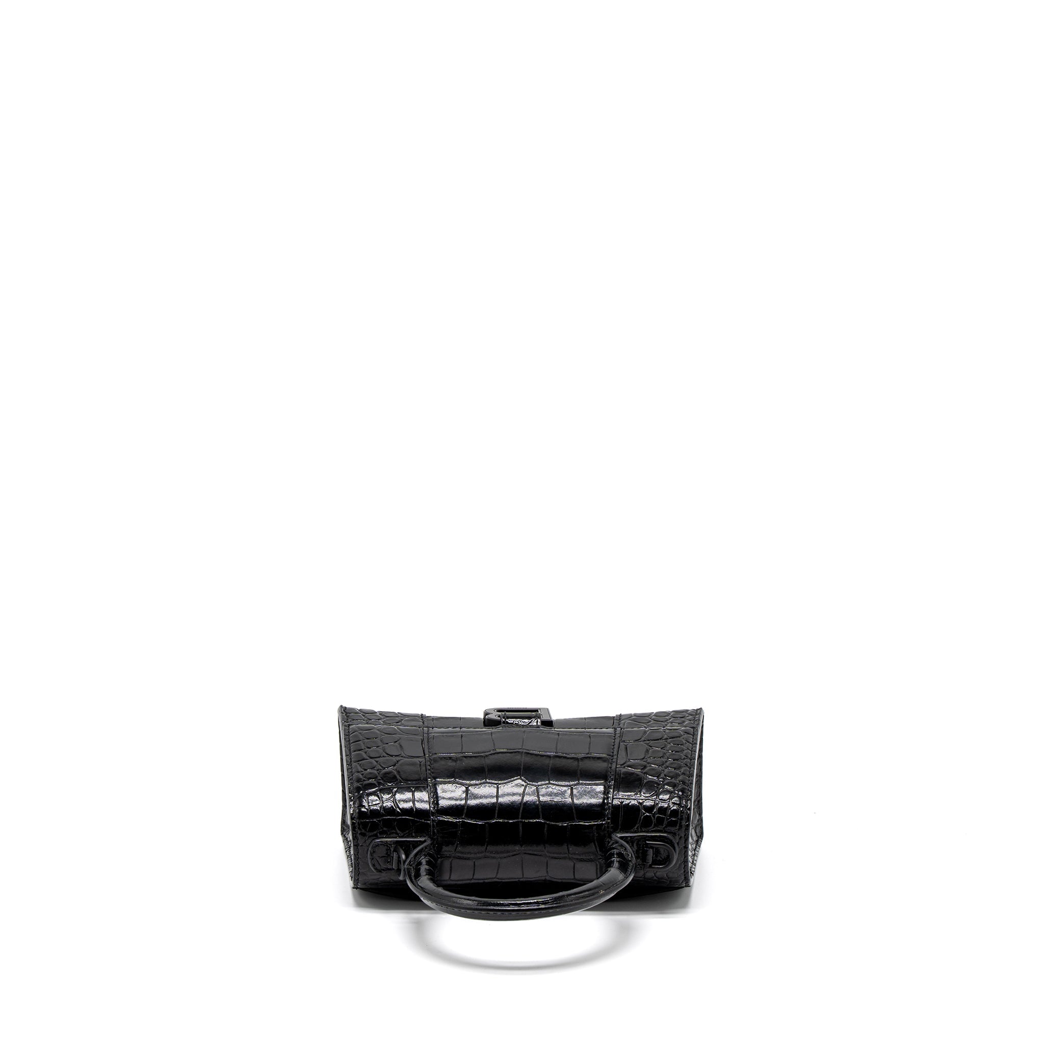 BALENCIAGA HOURGLASS XS CROC-EMBOSSED CALFSKIN SO BLACK
