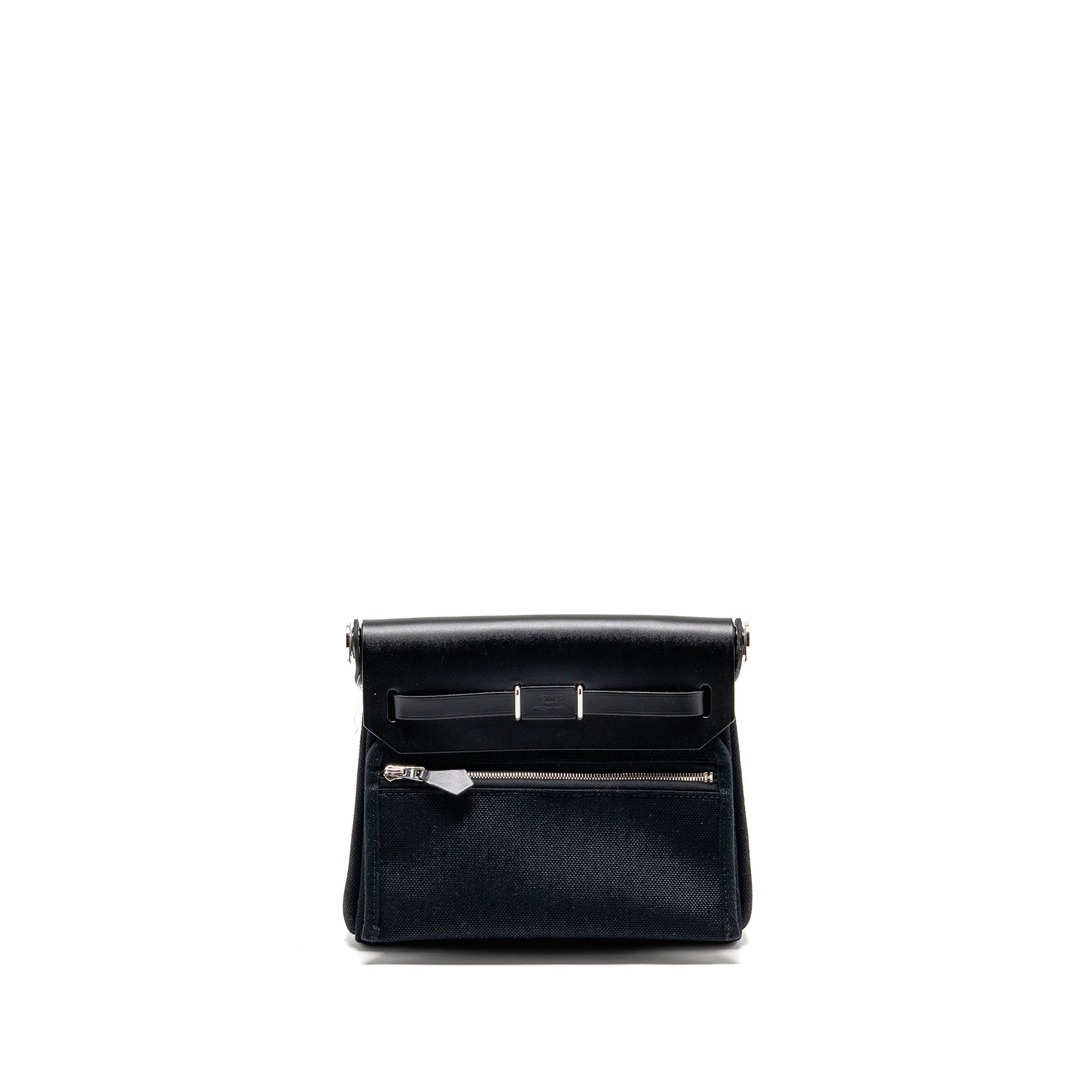 HERMES MINI HERBAG CANVAS / HUNTER LEATHER BLACK SHW