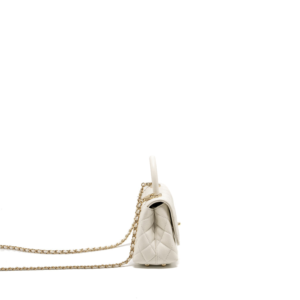 CHANEL MINI COCO HANDLE CAVIAR WHITE LGHW (MICROCHIP)