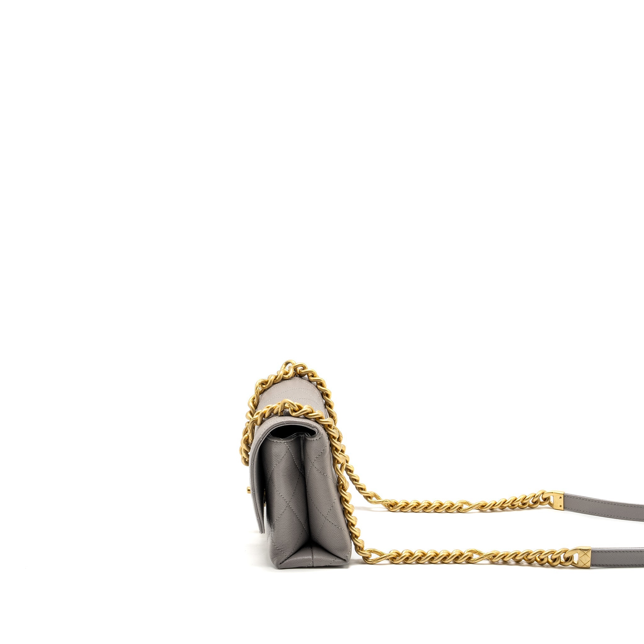 CHANEL MINI QUILTED FLAP BAG WITH CHAIN HANDLE CAVIAR GREY GHW (MICROCHIP)