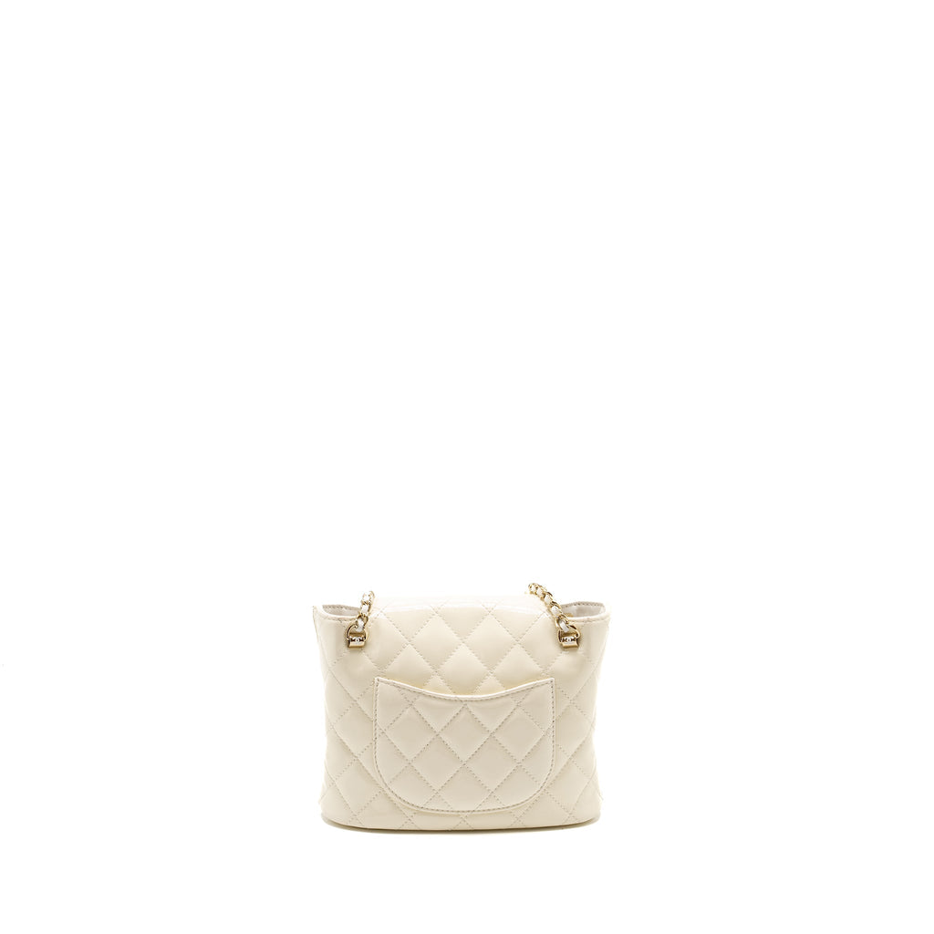 CHANEL SEASONAL SQUARE FLAP BAG WITH CHAIN PATENT WHITE LGHW (MICROCHIP)