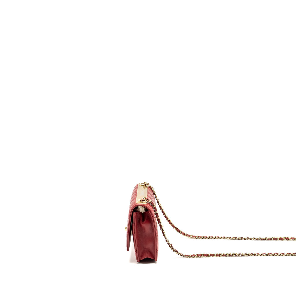 CHANEL TRENDY CC WALLET ON CHAIN LAMBSKIN RED LGHW