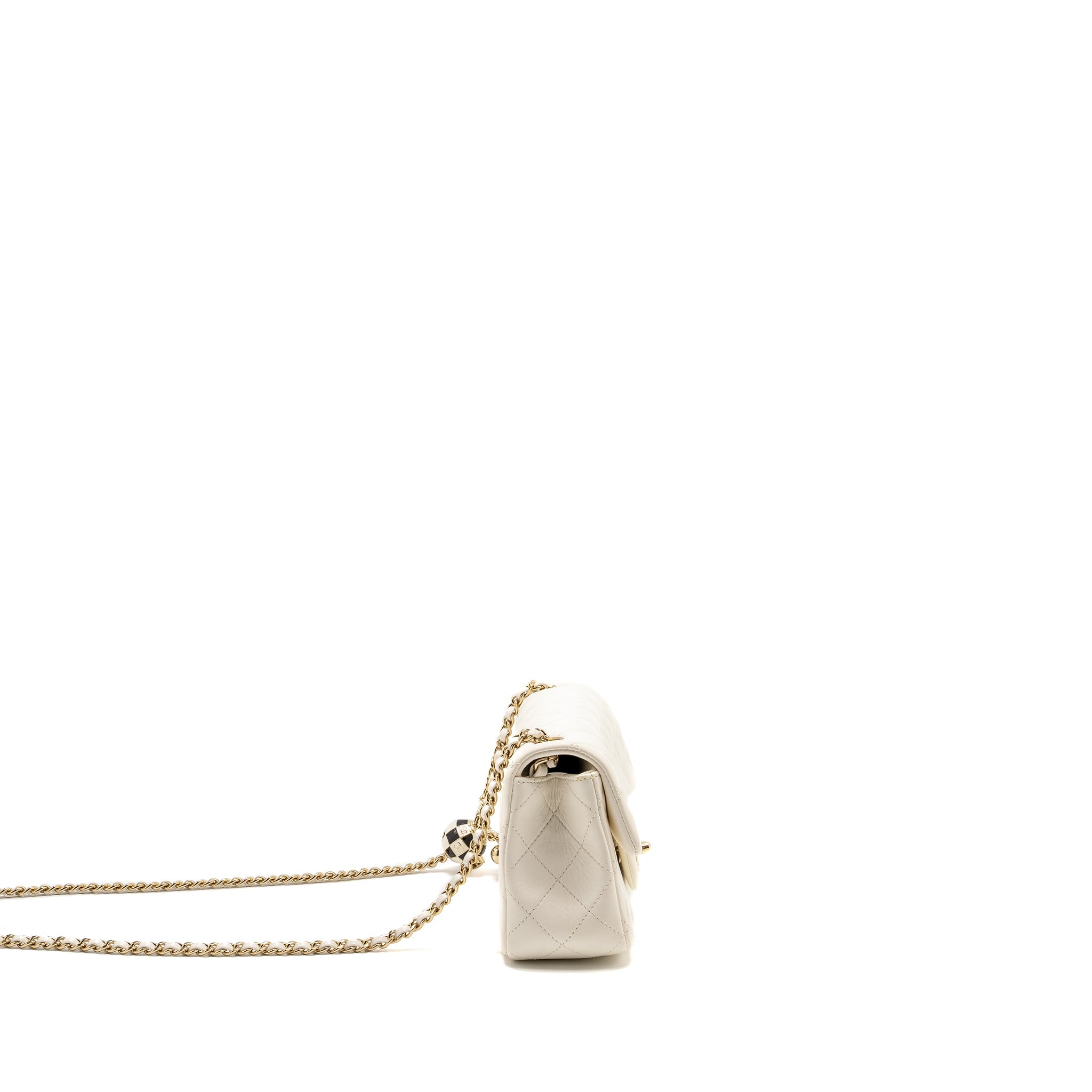 CHANEL 23C PEARL CRUSH MINI RECTANGULAR FLAP BAG LAMBSKIN WHITE LGHW (MICROCHIP)