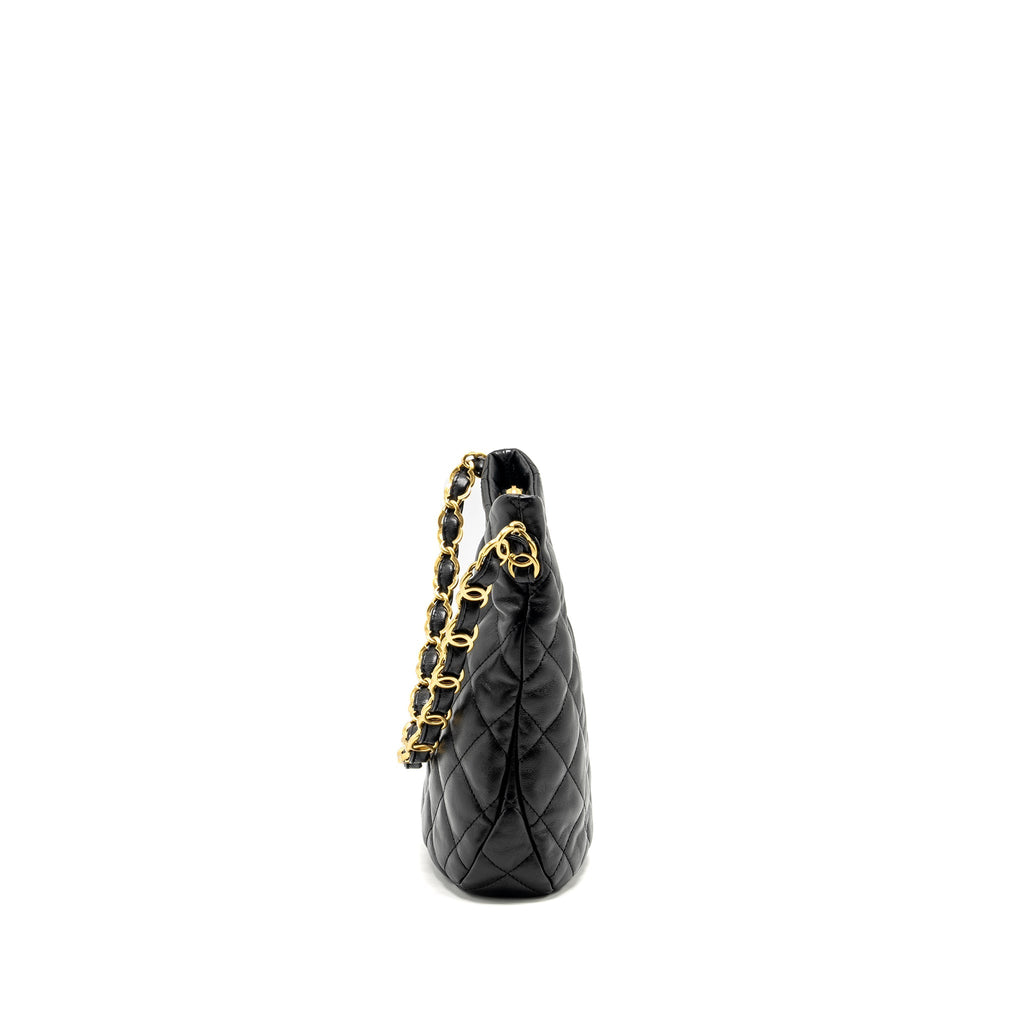 CHANEL 22K HOBO SHOULDER BAG LAMBSKIN BLACK GHW (MICROCHIP)