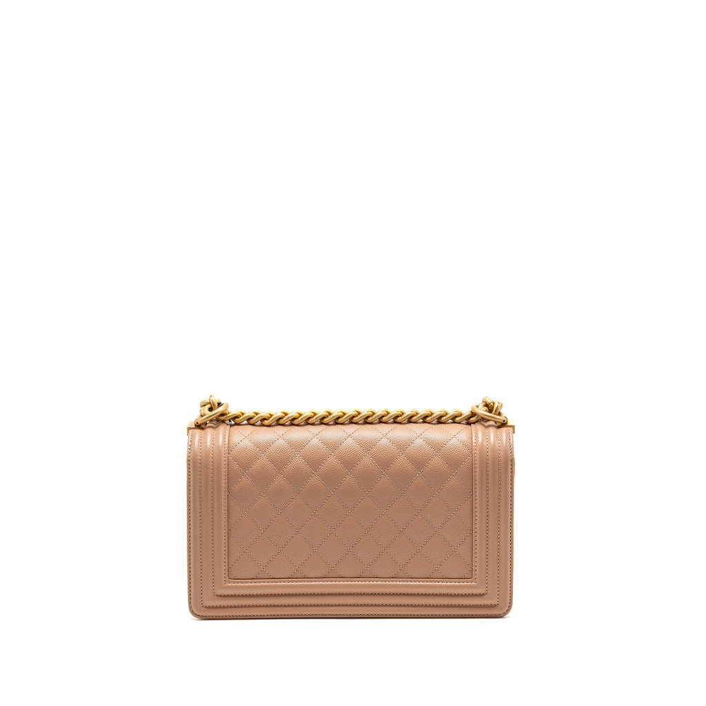 CHANEL MEDIUM BOY BAG GRAINED CALFSKIN BEIGE GHW
