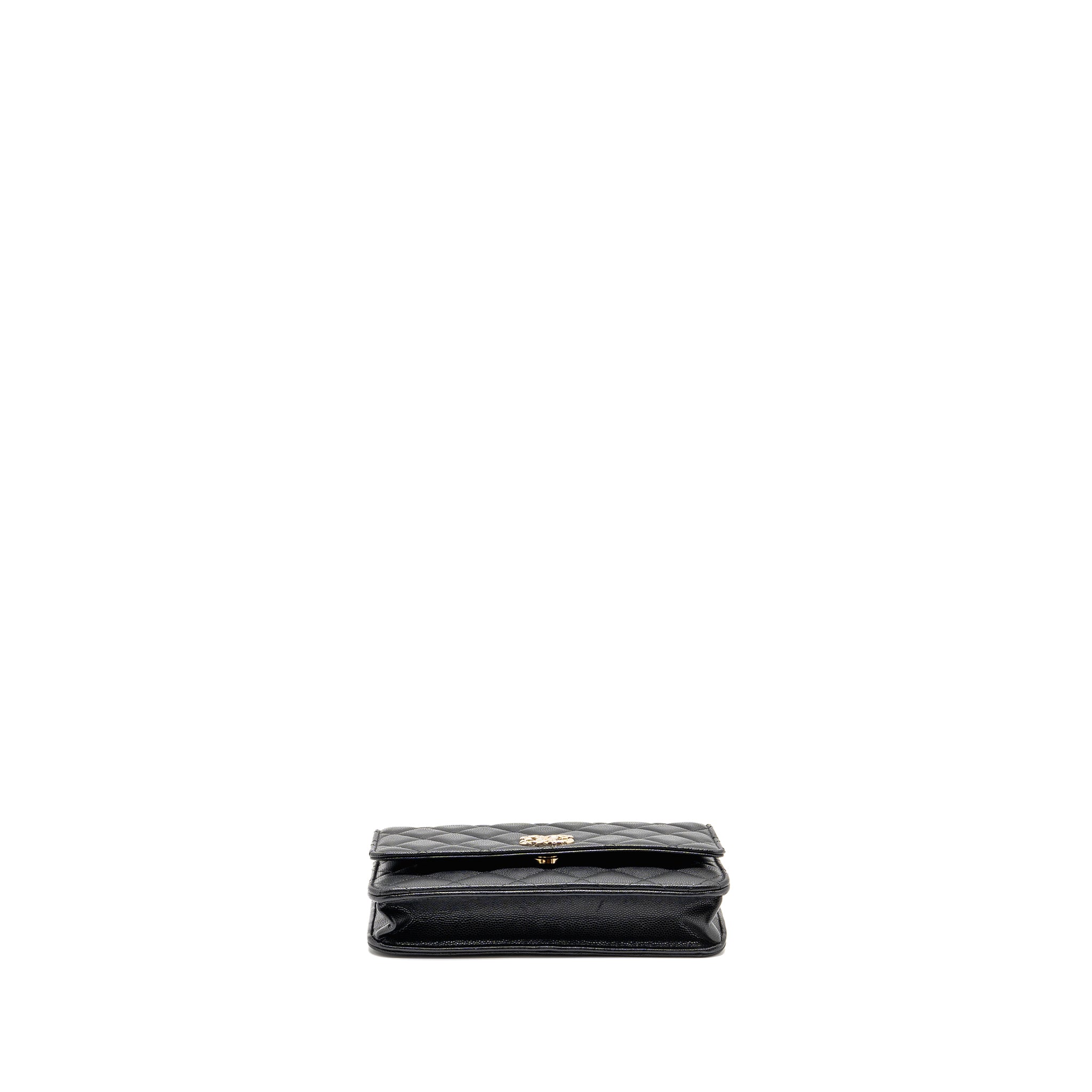 CHANEL CC LOGO QUILTED WALLET ON CHAIN CAVIAR BLACK LGHW (MICROCHIP)