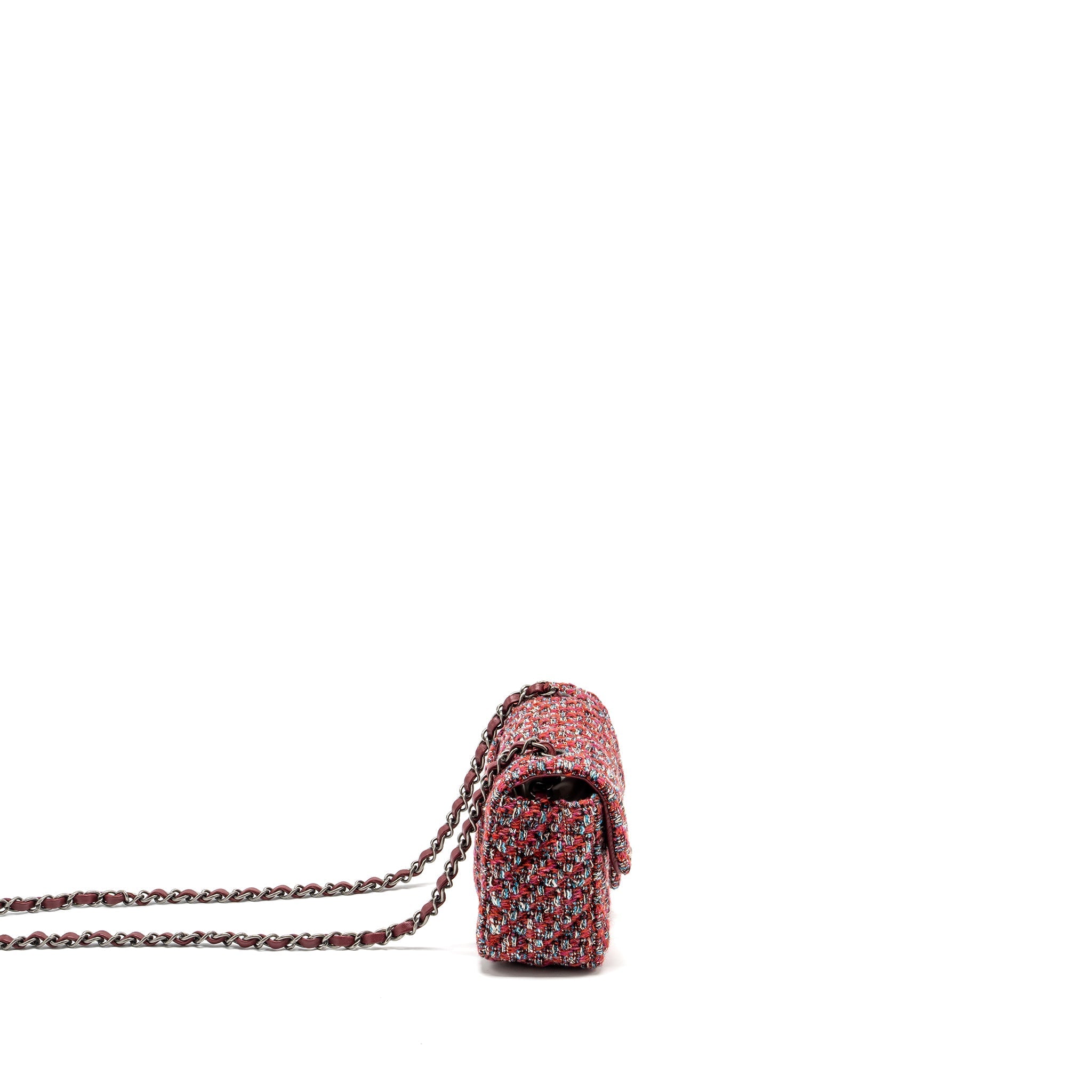 CHANEL MINI RECTANGULAR FLAP BAG TWEED MULTICOLOUR RUTHENIUM HARDWARE(MICROCHIP)
