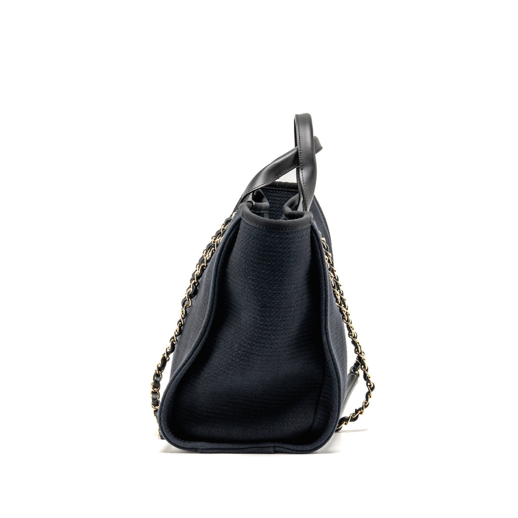 CHANEL DEAUVILLE TOTE BAG CANVAS/CALFSKIN BLACK LGHW (MICROCHIP)
