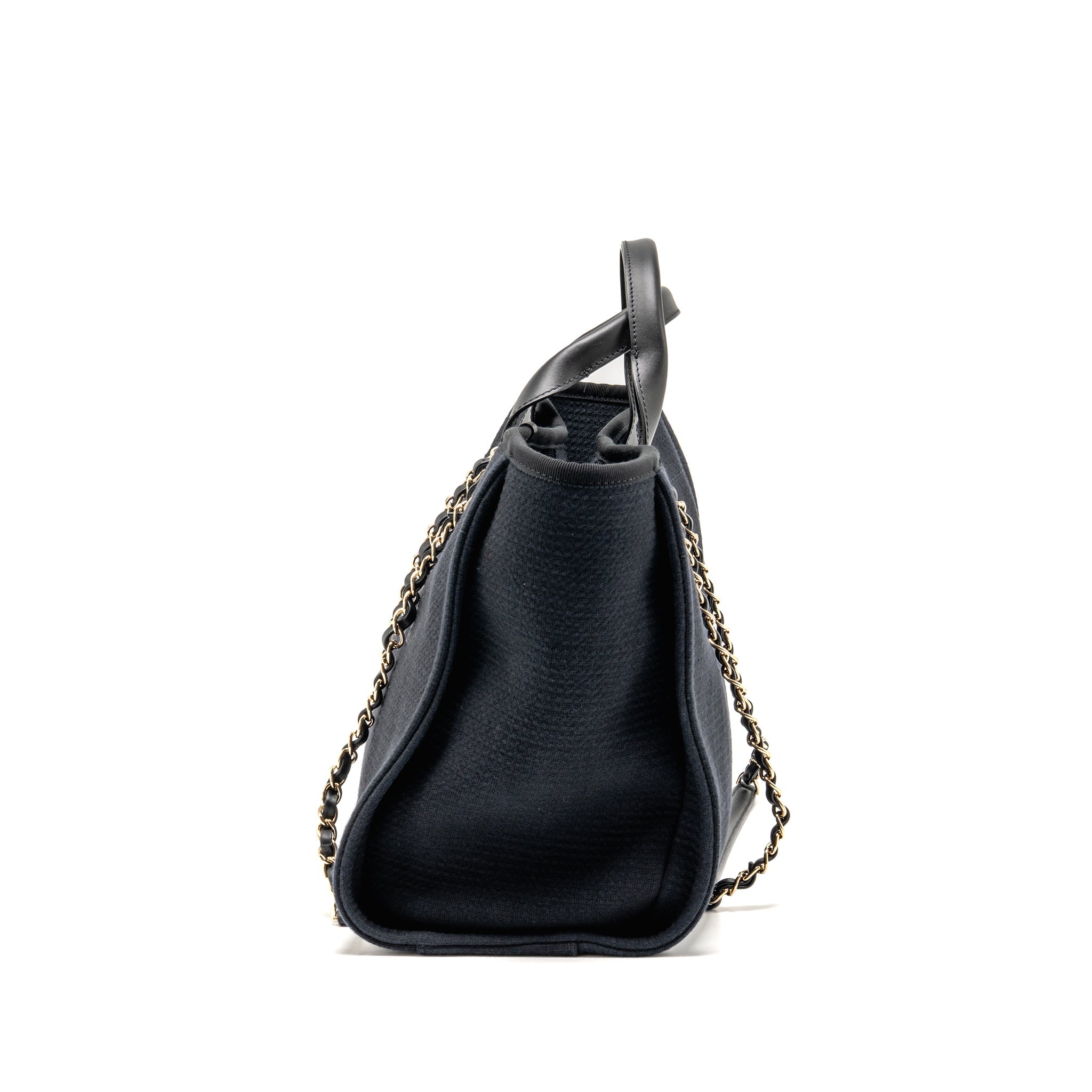 CHANEL DEAUVILLE TOTE BAG CANVAS/CALFSKIN BLACK LGHW (MICROCHIP)