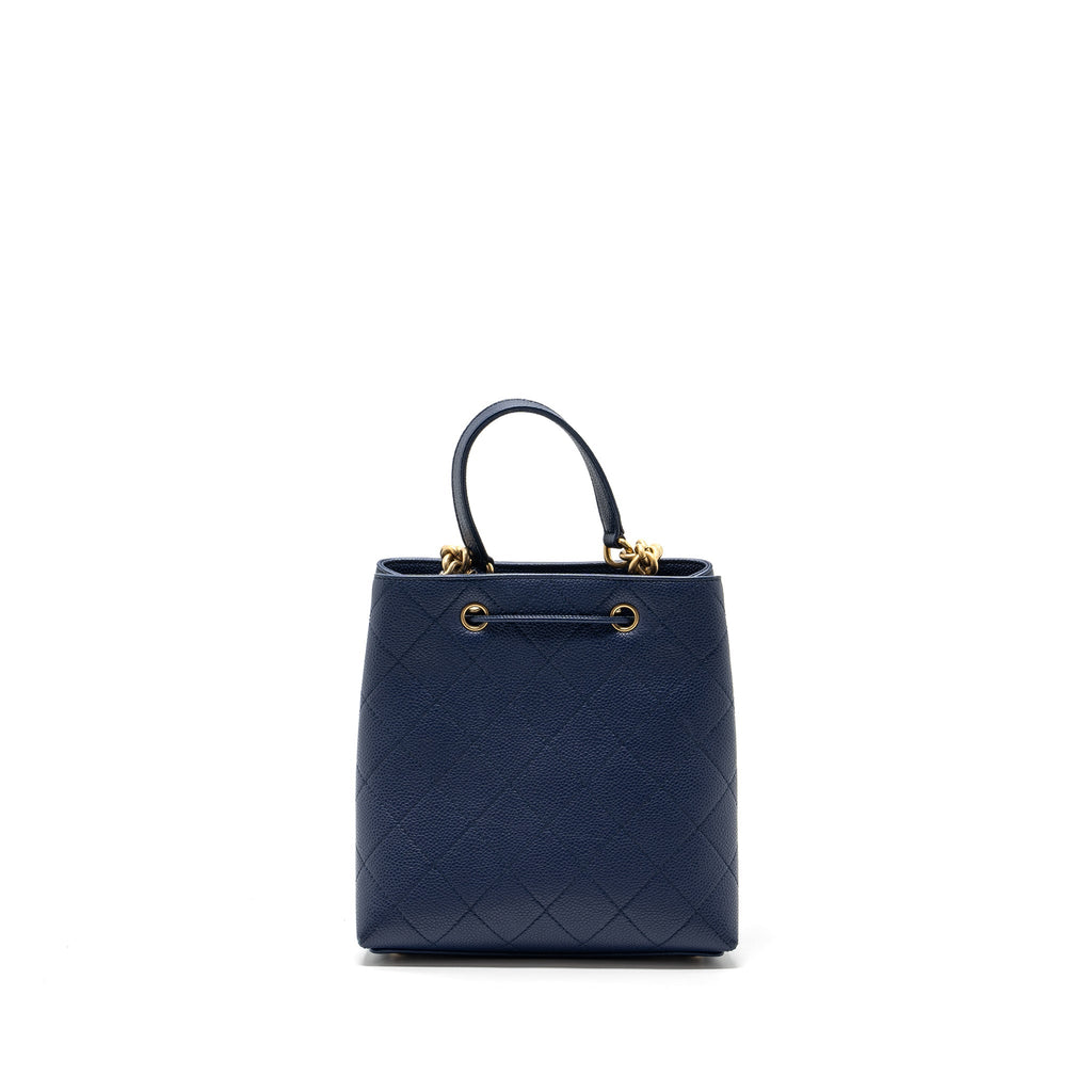 CHANEL TOP HANDLE DRAWSTRING BUCKET BAG CAVIAR NAVY GHW