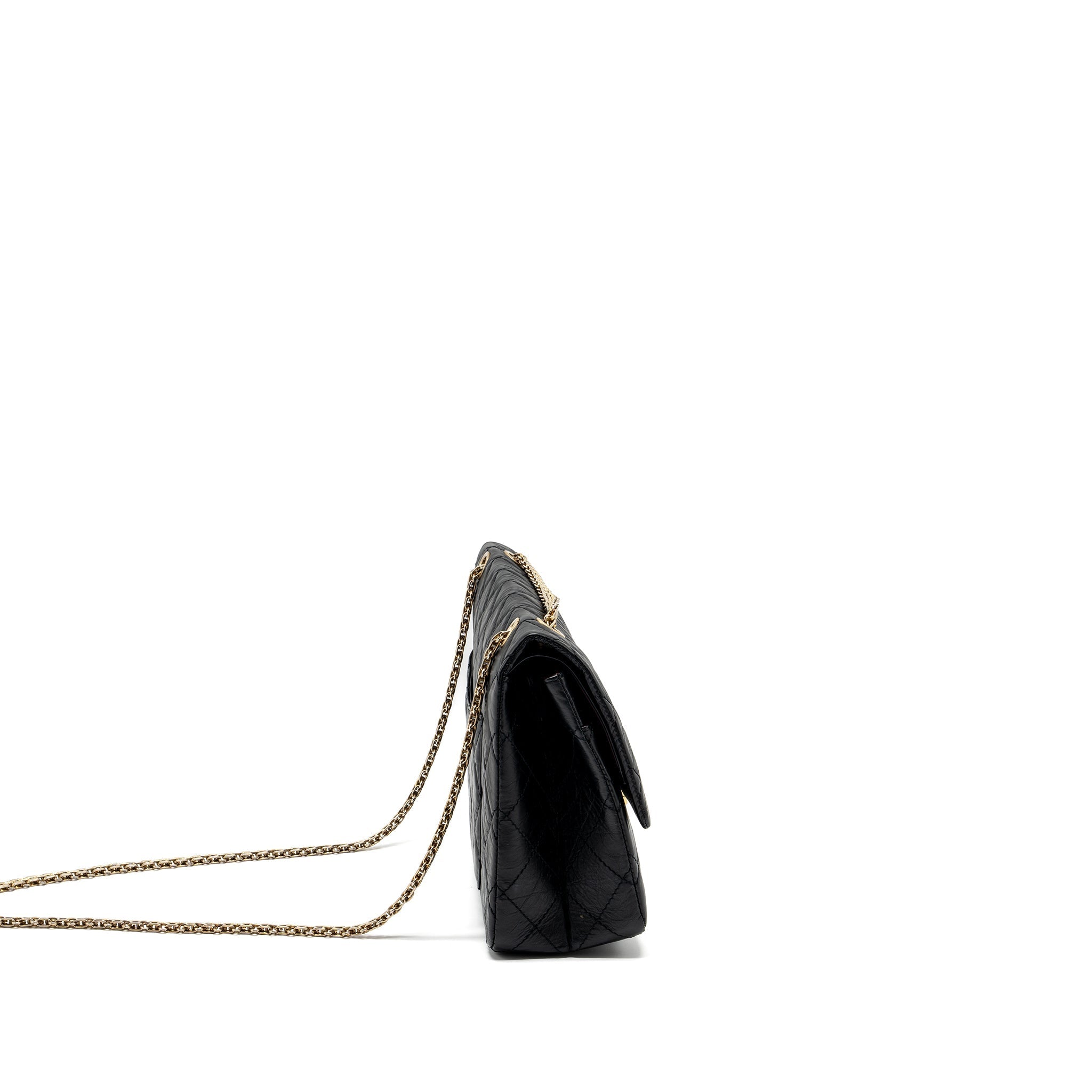 CHANEL LARGE 2.55 REISSUE DOUBLE FLAP BAG AGED CALFSKIN BLACK GHW