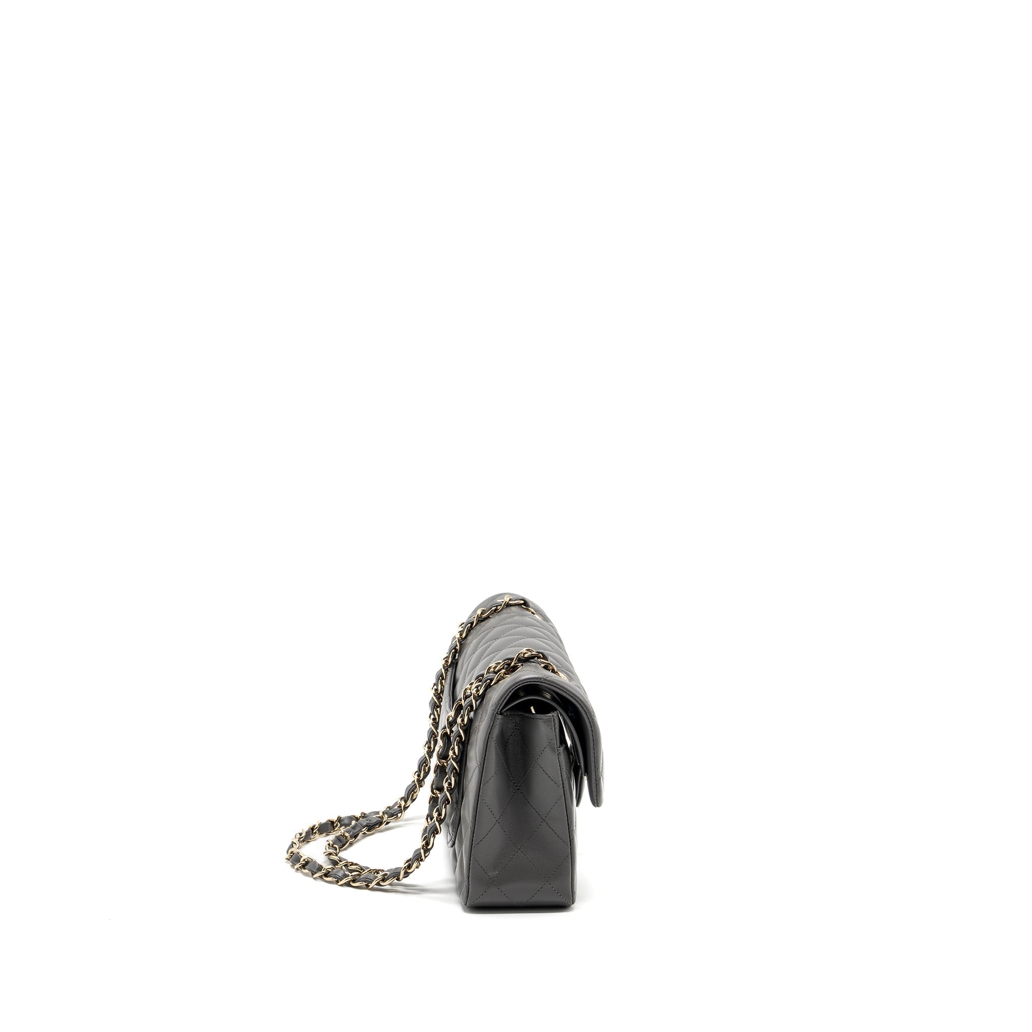CHANEL 22A SMALL CLASSIC DOUBLE FLAP BAG LAMBSKIN GREY LGHW(MICROCHIP)