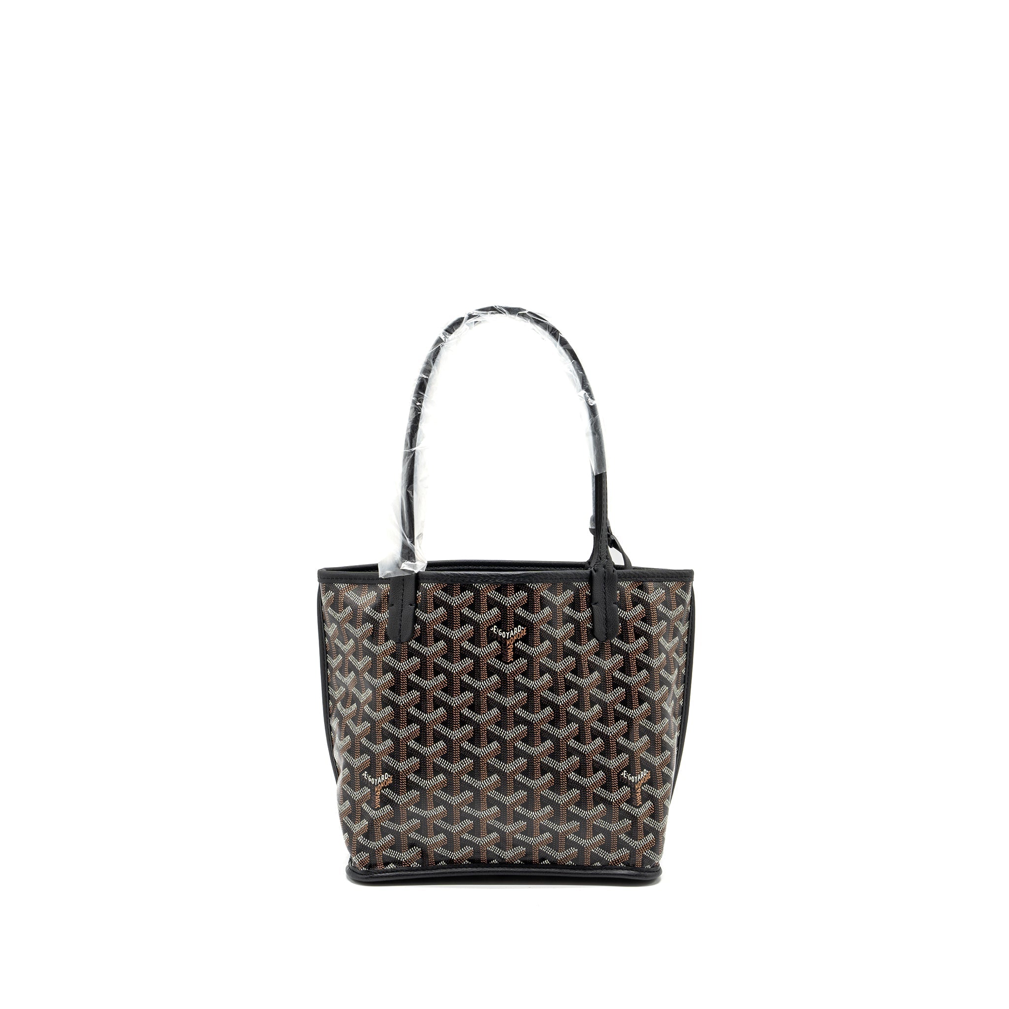 GOYARD ANJOU MINI TOTE BAG GOYARDLINE CANVAS / CALFSKIN BLACK SHW