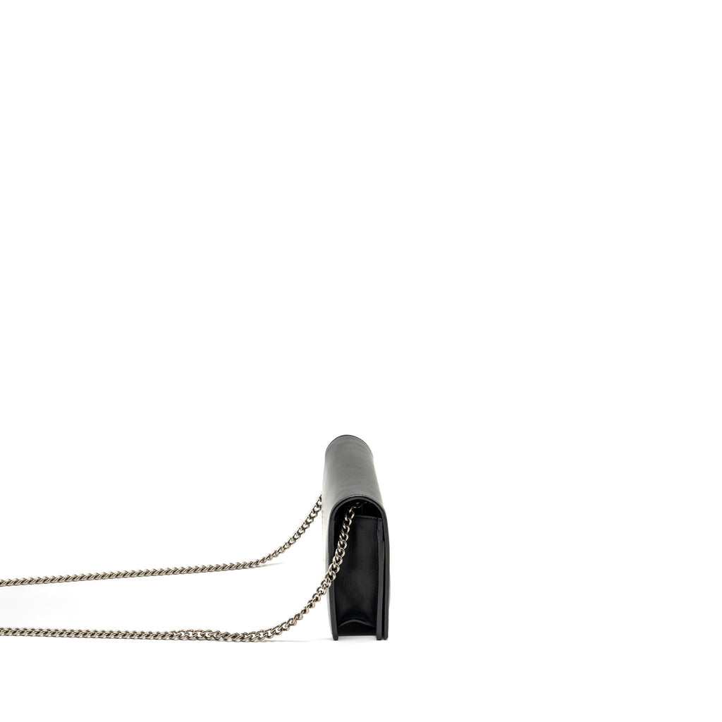 GUCCI FLAP WALLET ON CHAIN CALFSKIN BLACK SHW