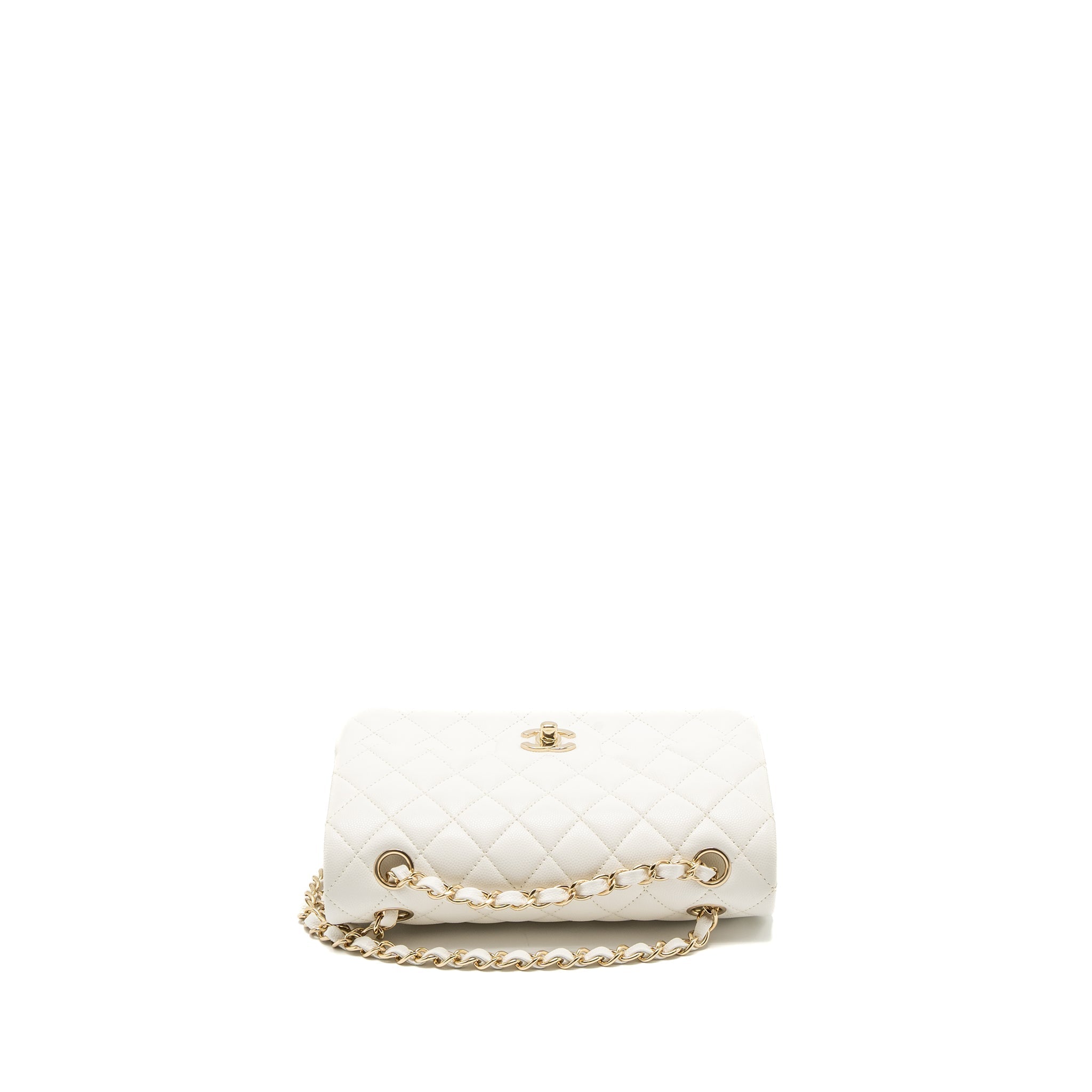 CHANEL SMALL CLASSIC DOUBLE FLAP BAG CAVIAR WHITE LGHW (MICROCHIP)