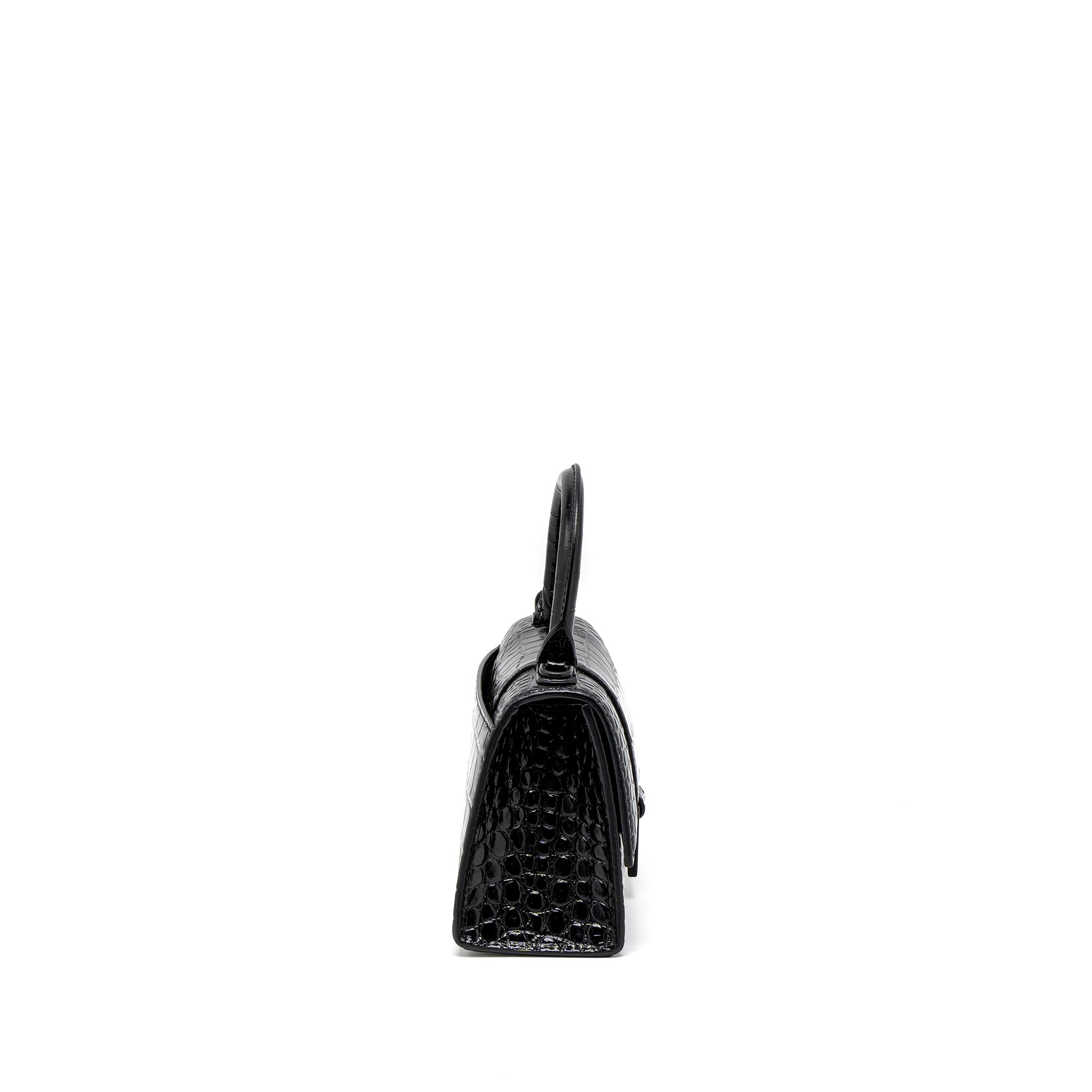 BALENCIAGA HOURGLASS XS CROC-EMBOSSED CALFSKIN SO BLACK