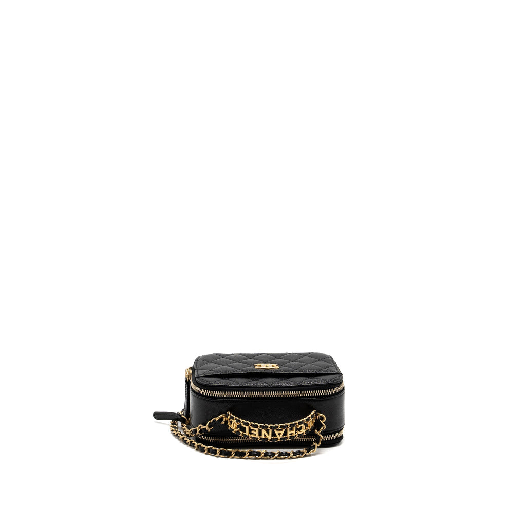 CHANEL 22S LETTER TOP HANDLE SMALL VANITY CASE CAVIAR BLACK BRUSHED GHW (MICROCHIP)