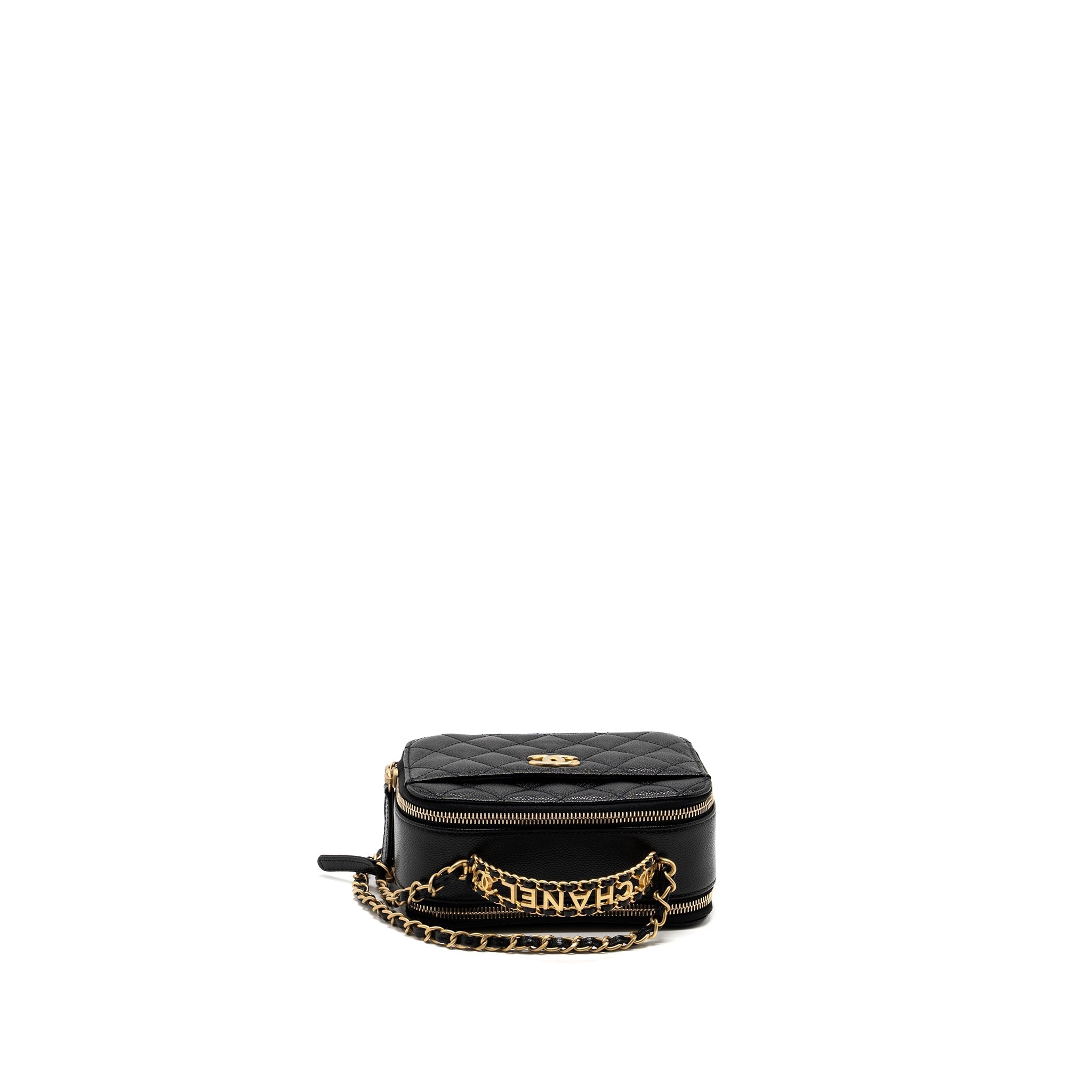 CHANEL 22S LETTER TOP HANDLE SMALL VANITY CASE CAVIAR BLACK BRUSHED GHW (MICROCHIP)