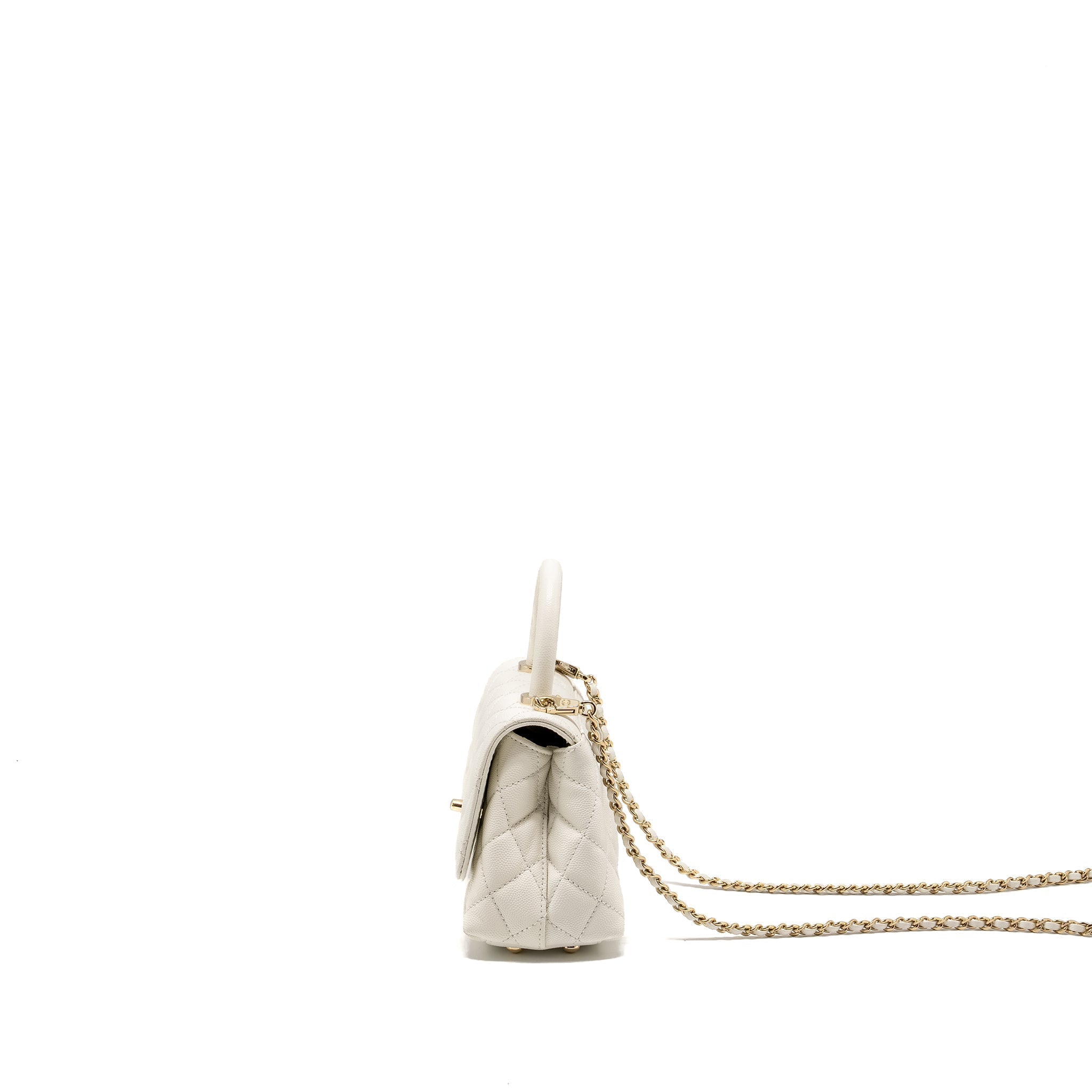 CHANEL MINI COCO HANDLE CAVIAR WHITE LGHW (MICROCHIP)