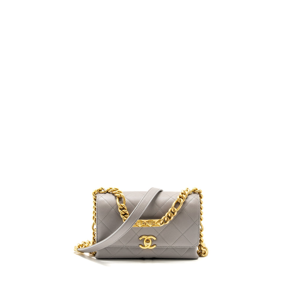 CHANEL MINI QUILTED FLAP BAG WITH CHAIN HANDLE CAVIAR GREY GHW (MICROCHIP)