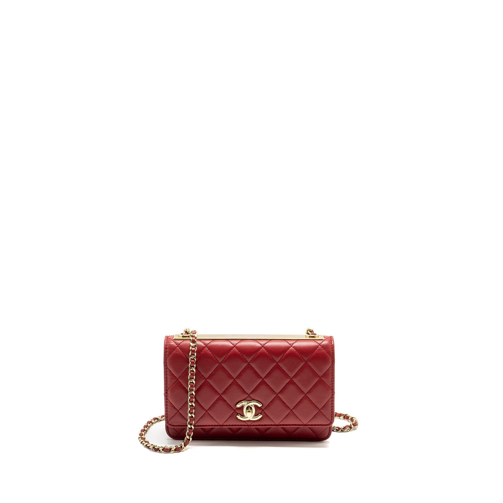 CHANEL TRENDY CC WALLET ON CHAIN LAMBSKIN RED LGHW