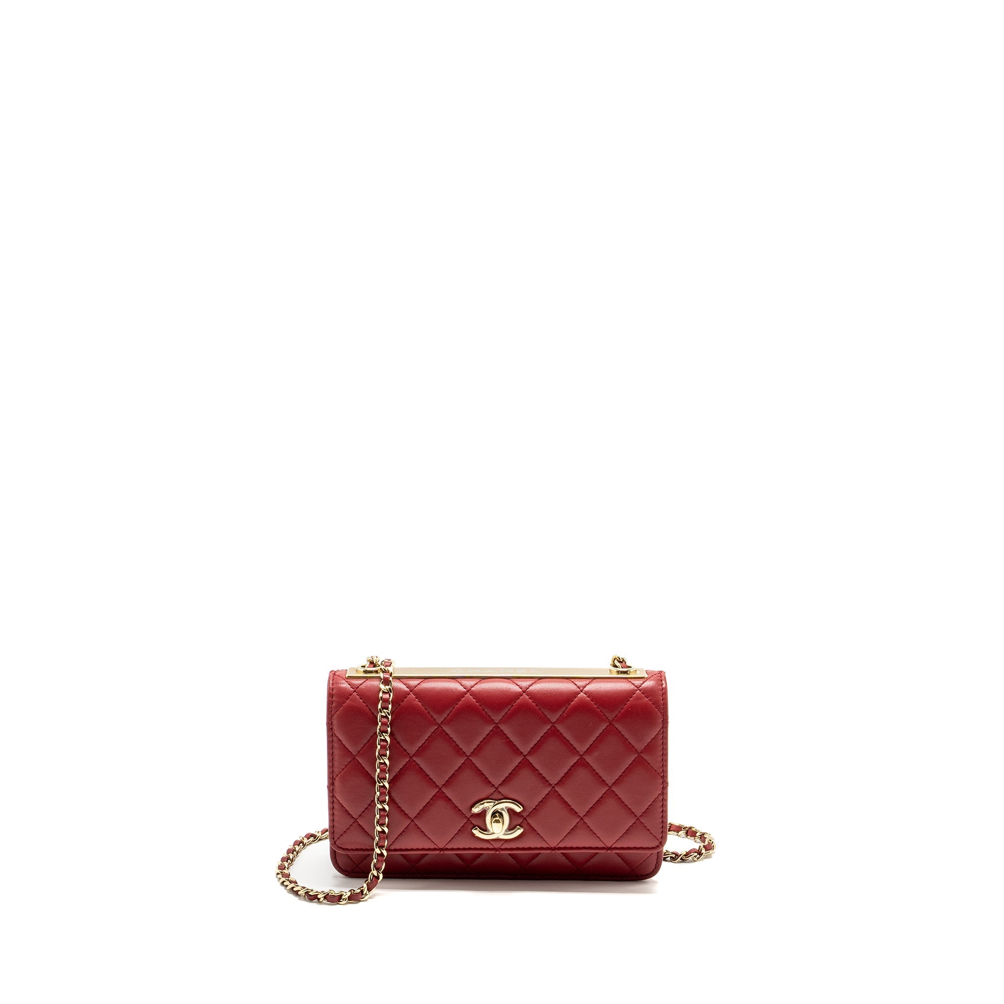 CHANEL TRENDY CC WALLET ON CHAIN LAMBSKIN RED LGHW